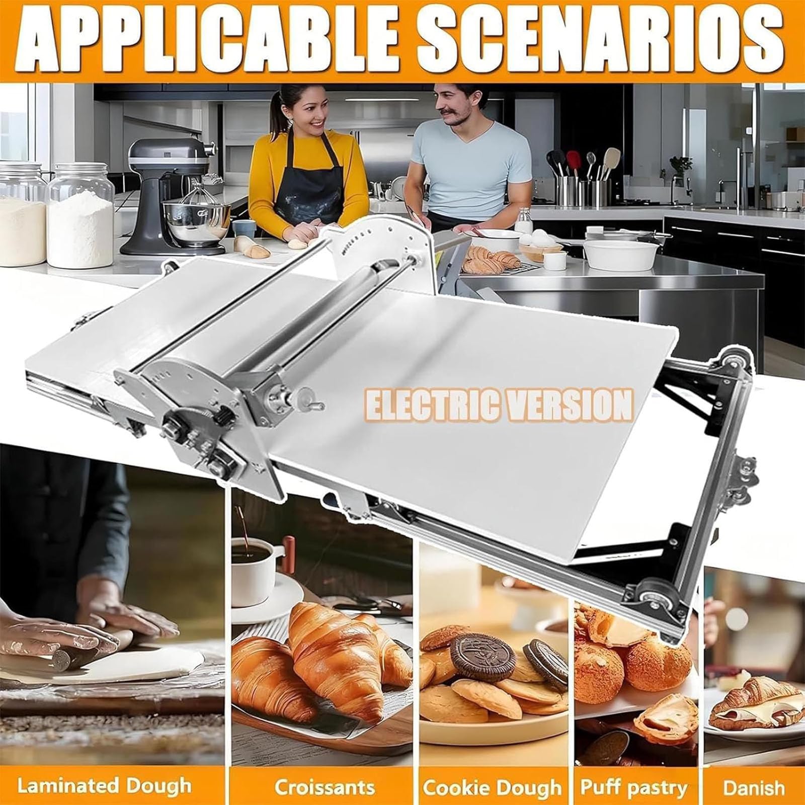 Teigblech, handbetrieben, Edelstahl, verstellbare Dicke 0-27 mm, für Pizza, Nudeln, dänisches Gebäck, kompaktes und faltbares Design