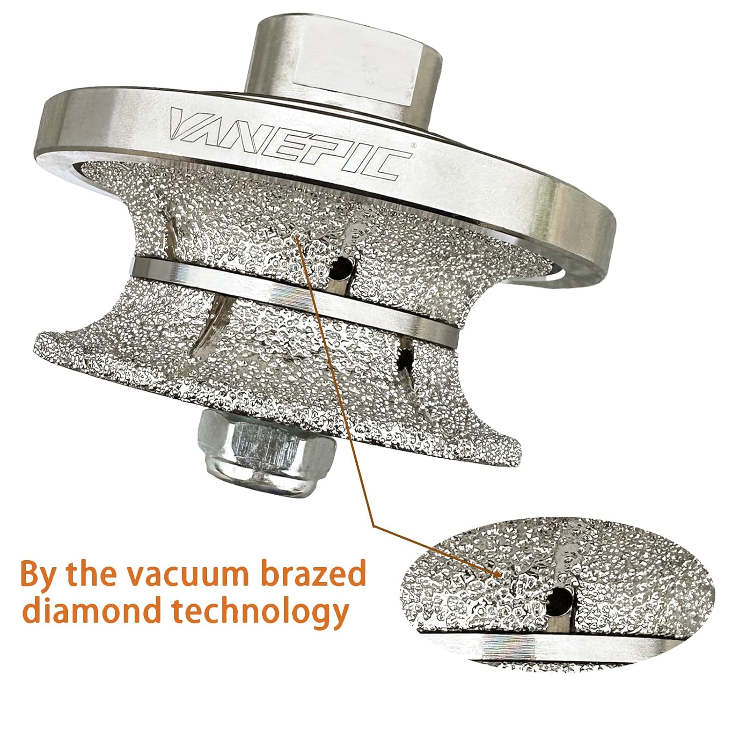 V20 Diamond Full Bullnose Profile Wheel Diamond Hand Profiler Router Bit Wheel Vacuum Brazed with 5/8-11 Thread for Grinder Polisher Granite Marble Concrete and Countertop Edge Shaping