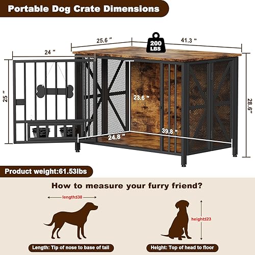 Miniatura 6 de EasyCom Muebles de Jaula Plegable Grande para Perros, 41.3" Jaulas Sin Montaje para Perros Grandes, Perrera de Madera para Interiores con Etiqueta y