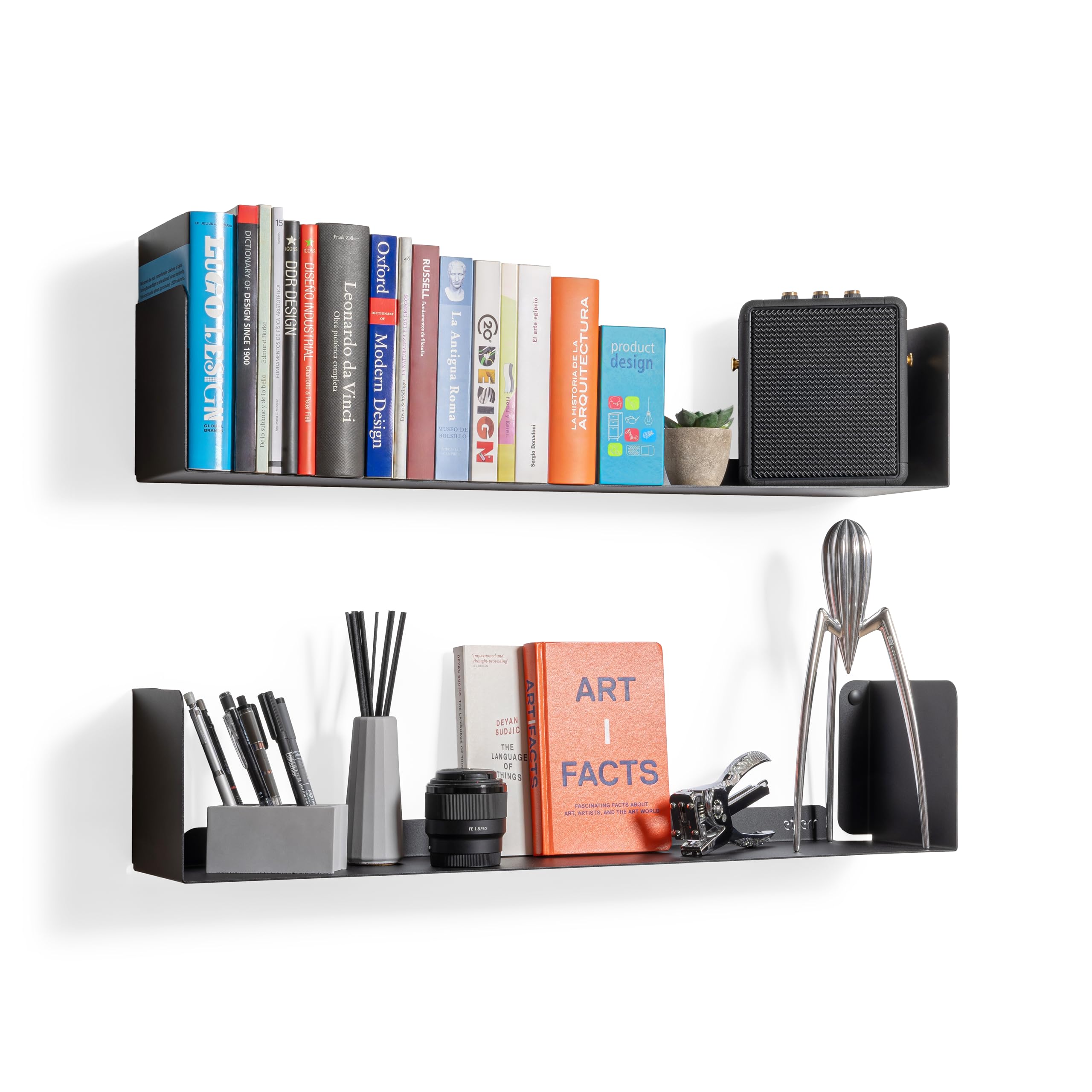 Lot 2 Etagere Murale Noir | 70x15 cm | 100% Acier | Fabriqué en Europe | Bibliothèque Murale | Etagere Noir | Etagere Murale Cuisine | Etagere Plante | Etagere Rangement Murale