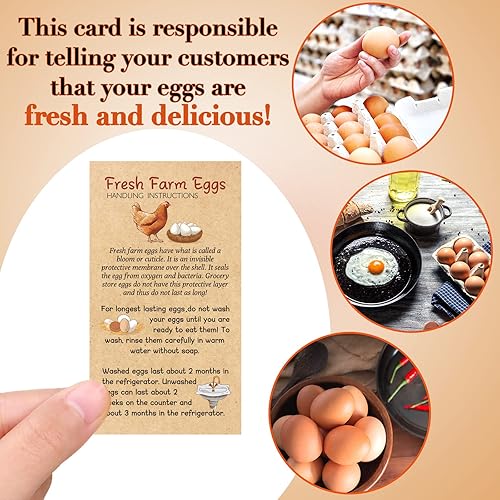 Miniatura 5 de Tarjetas de instrucciones de manejo de huevos de Fresh Farm, 2 x 3.5 pulgadas, diseño de tarjetas de etiquetas a granel para cestas de cartón,
