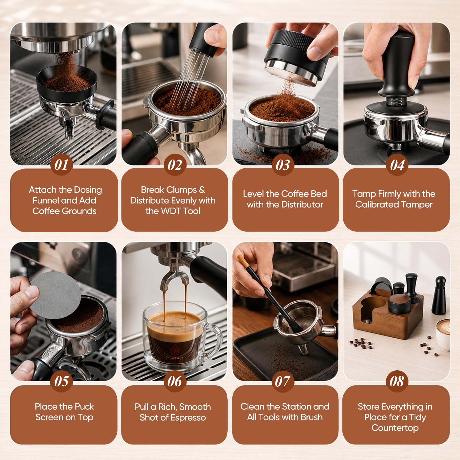 Kit Barista 9 Piezas, Tamper de Café de 51mm, Accesorios de Espresso | Barista Accesorios Cafetera con Tamper, Distribuidor, WDT Tool, para Máquina Espresso Portafiltro