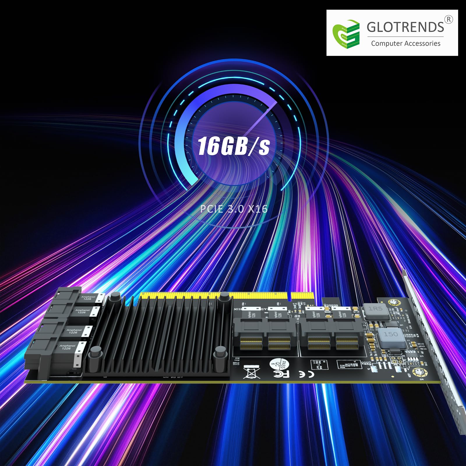 GLOTRENDS ST538 8-portowa Karta adaptera SFF-8643 na PCIE 3.0 x16 z kontrolerem PEX8749 do rozwiązania pamięci masowej RAID U.2/U.3/M.2 NVMe o wysokiej gęstości