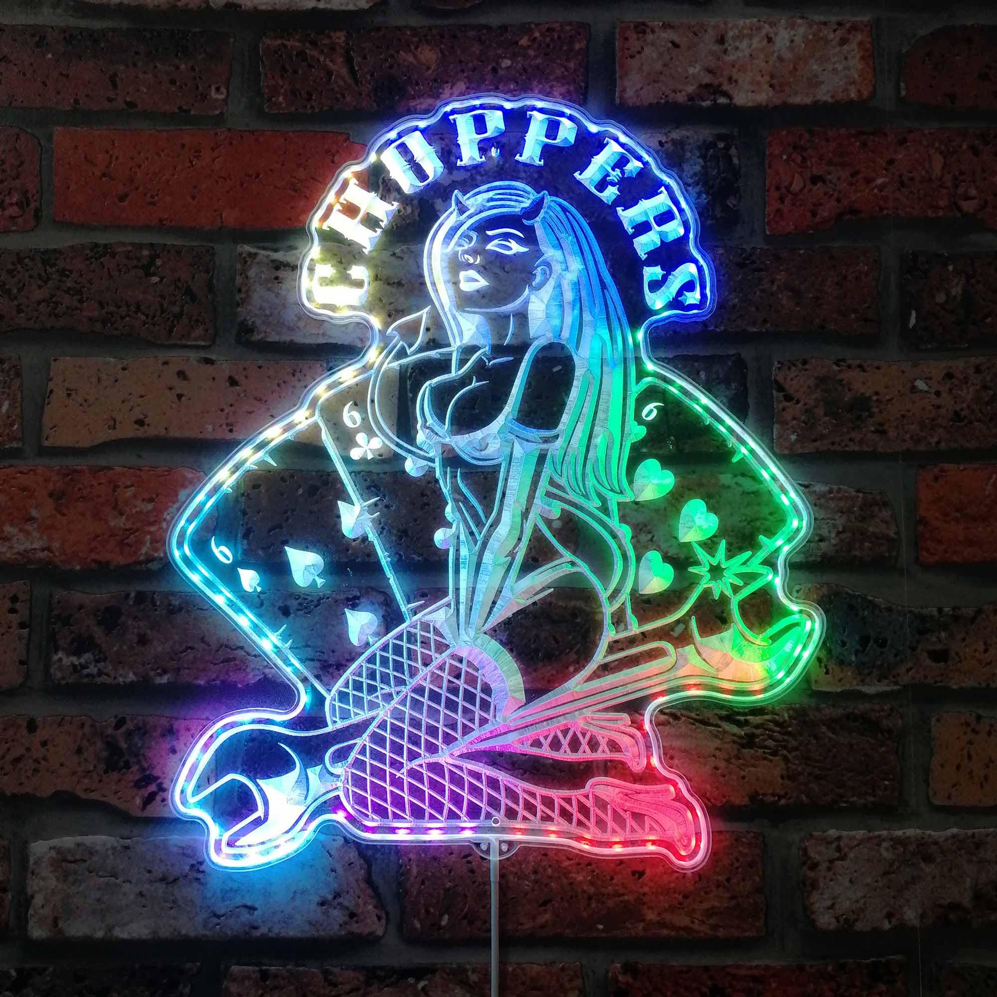 ADVPRO Rockabilly Girl Devil Choppers Casino RGB Dynamic Glam LED Sign - Cut-to-Edge Shape - Smart 3D Wall Decoration - Multicolor Dynamic Signage st06s43-fnd-i0321-c
