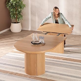 - Transformer Table - Solid Wood Extendable Round Dining Table, Extendable Round Dining Table, Space-Saving Modern Furniture, Natural (Table Only)