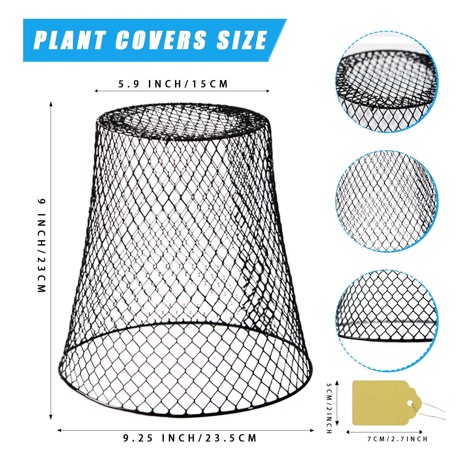 COSTYLE 10 Pieces Chicken Wire Cloches Plant Cover, Sturdy Garden Wire Cloche Plant Protector, Metal Protective Cage for Garden Plants, Vegetables, Strawberries and Seedlings,Black (9.25×9inch)