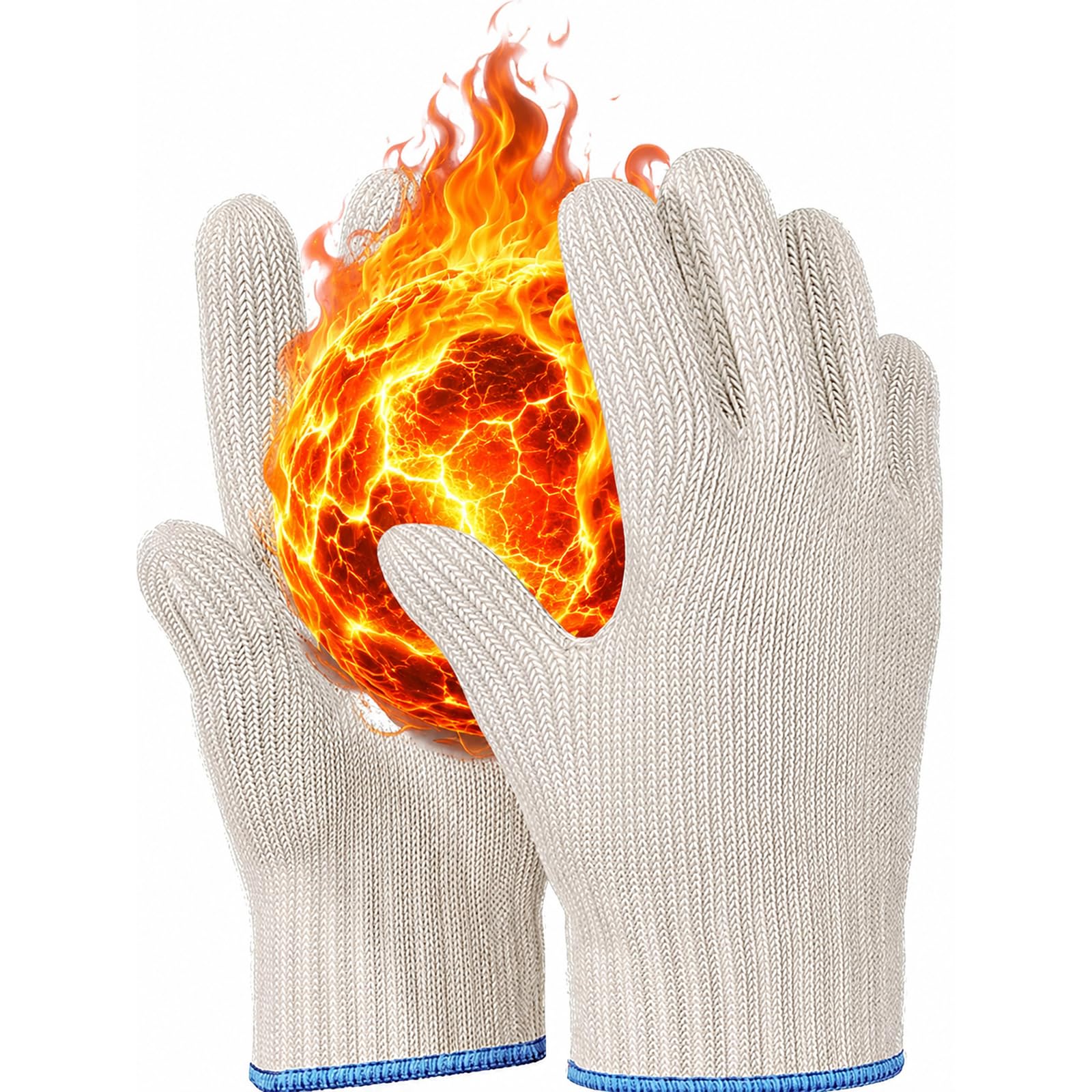 1Set 2Pcs Heat Resistant Oven Gloves with Fingers,Double-Layer Non-Slip Reusable BBQ Grill Gloves,Thickened Knit Kitchen Oven Mitts for Baking Cooking Grilling BBQ