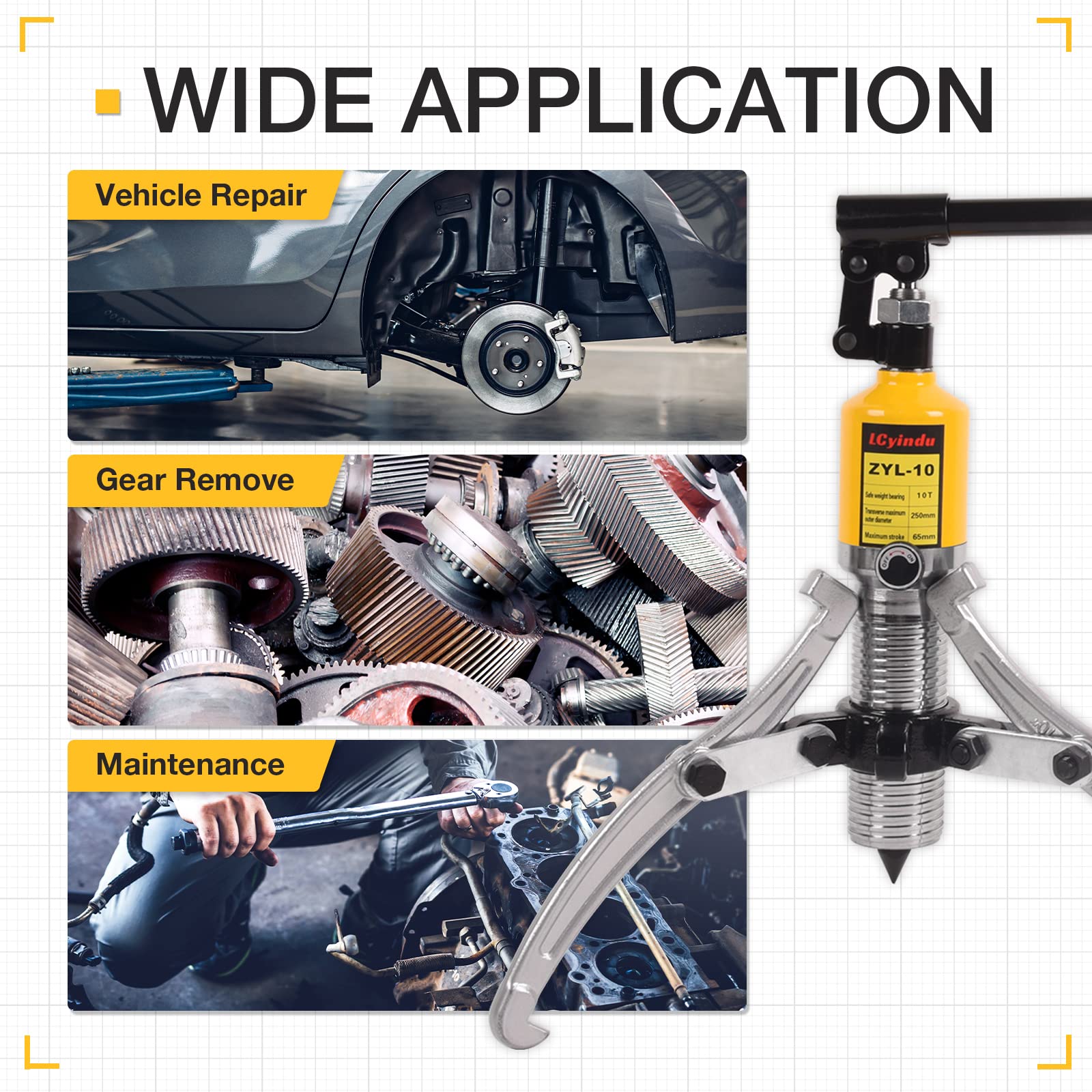 Extractor de engranajes hidráulico, kit de extractor hidráulico de 10 toneladas, extractor de rodamientos con funda, separador de cubo de rodamiento de 2 o 3 mordazas, herramienta separadora