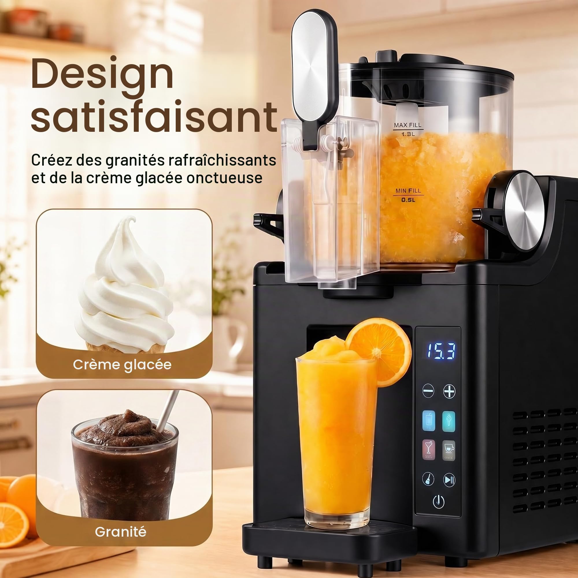 LIFEZEAL Machine à Glace 1,5L, Machine à Granités avec 4 Programmes