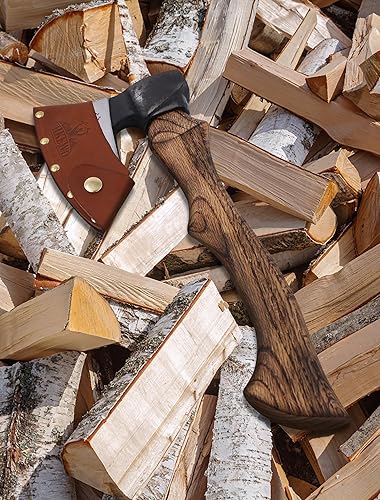 Miniatura 5 de Hachas y hachas de campamento  Hacha de tallado forjada de 14 pulgadas con funda de cuero, hacha de supervivencia para cortar supervivencia de