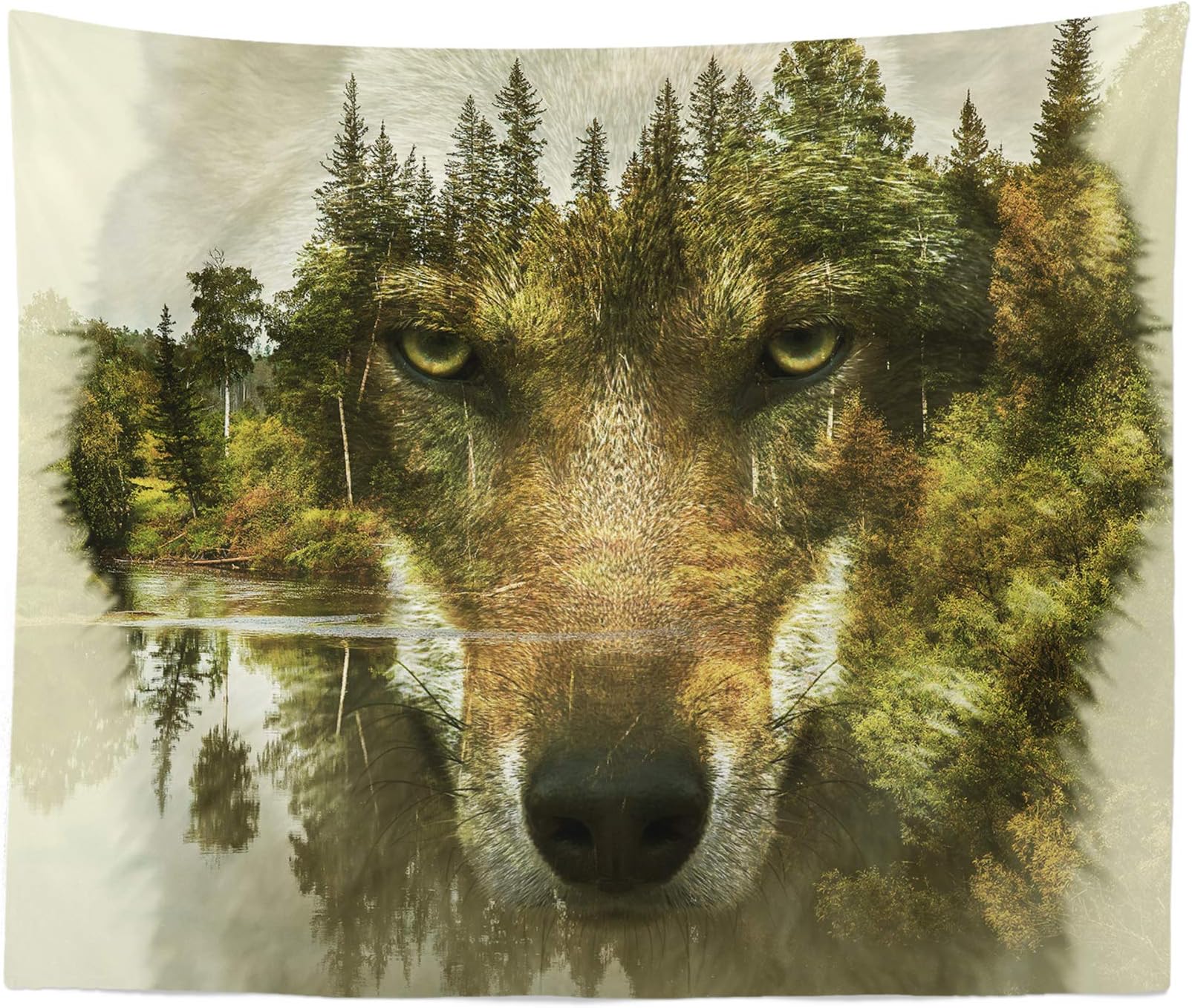 Wolf Tapestry - Forest Nature Wall Hanging Décor Art - Medium 51" H x 60" W inches - W.Francis American Made