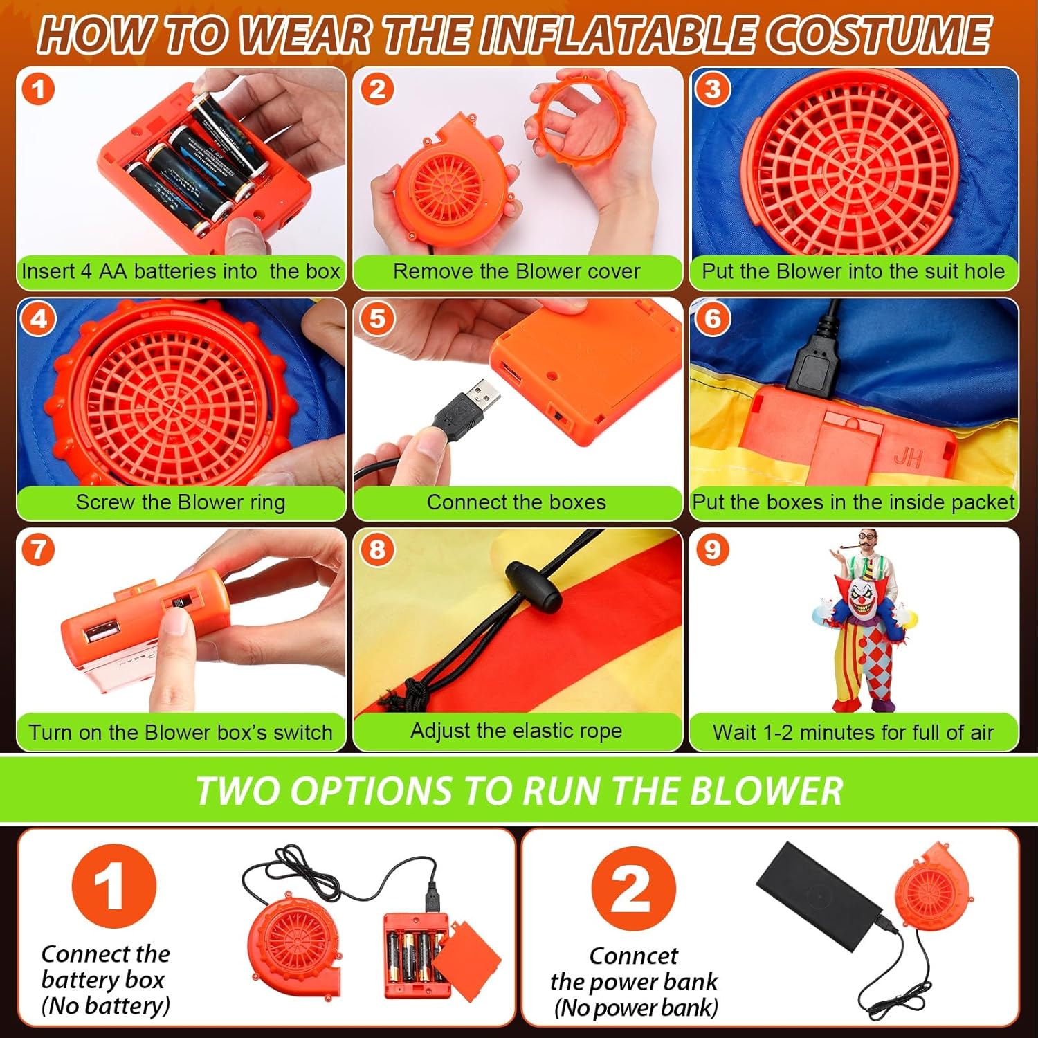 Inflatable Piggyback Costume for Adult, Funny Blow up Halloween Ride on Suit,Witch,Clown Cosplay - Image 4