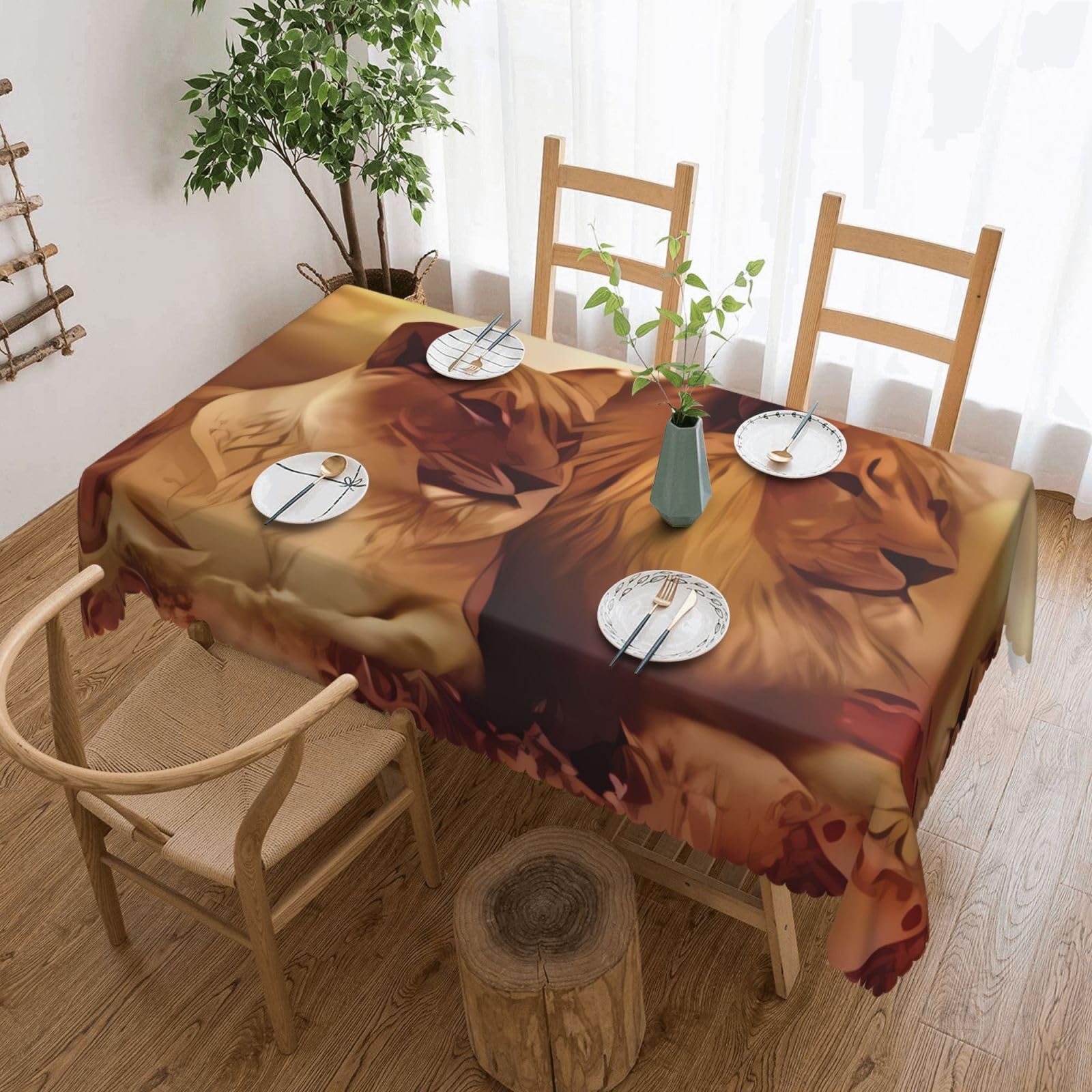 HLSBSSL African Lion Patterned square lace tablecloth, wrinkle-resistant and durable, suitable for dining tables, parties, etc.