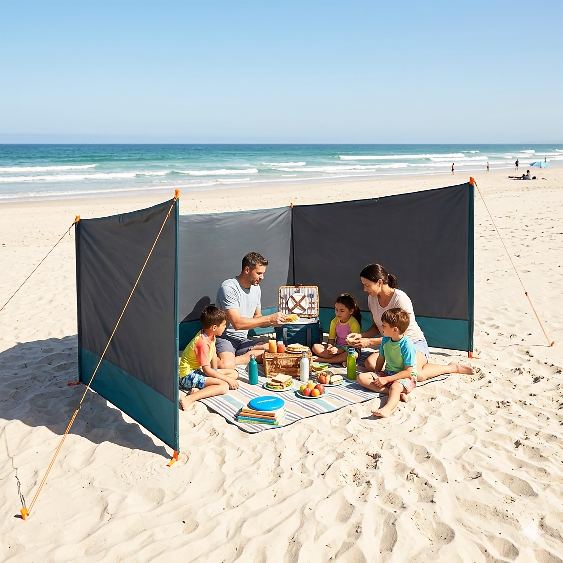 Strand Windschutz grau mit Tragetasche - 400 x 140 cm - Camping Sichtschutz mit Seil und Heringen - Strandzaun Blickschutz See Meer Garten Pool Sicht Schutzwand Spanische Wand