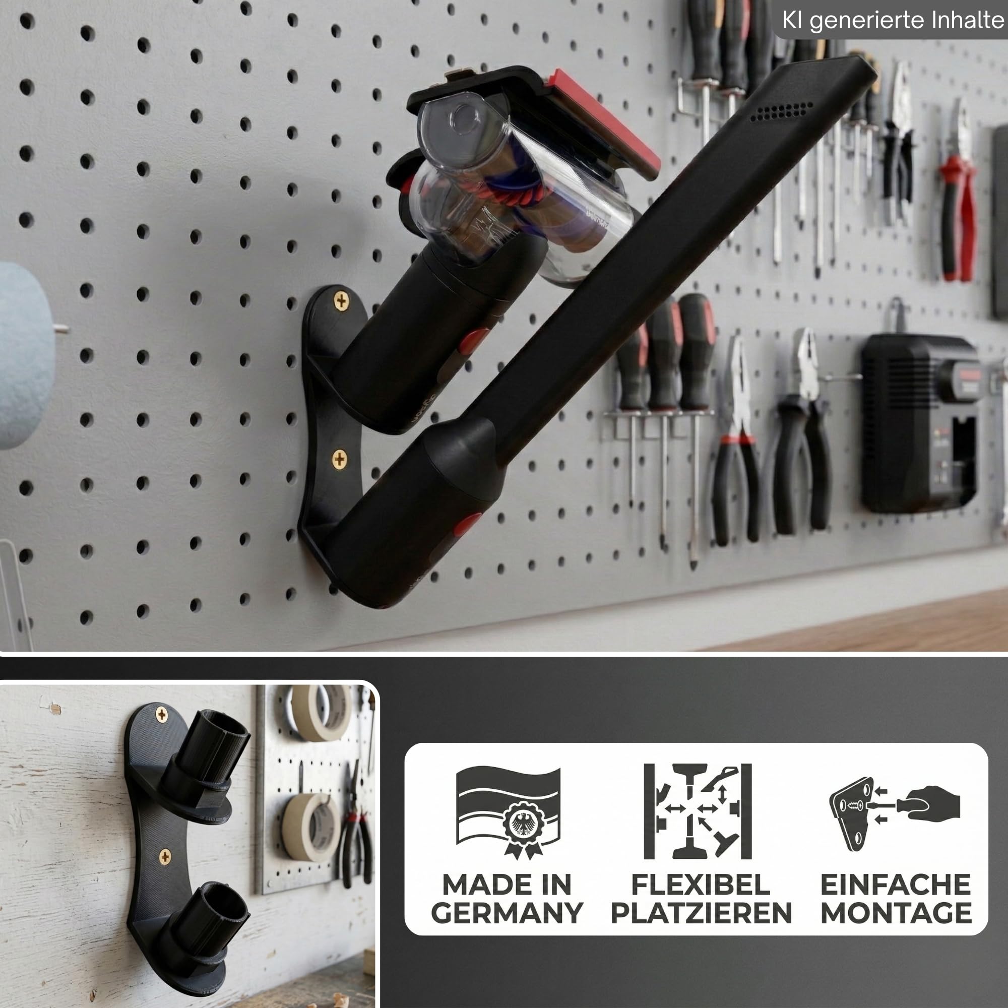 Supporto da parete adatto per Dyson V16 accessori Made in Germany – per ugello spazzola e supporto da parete (2 ugelli)