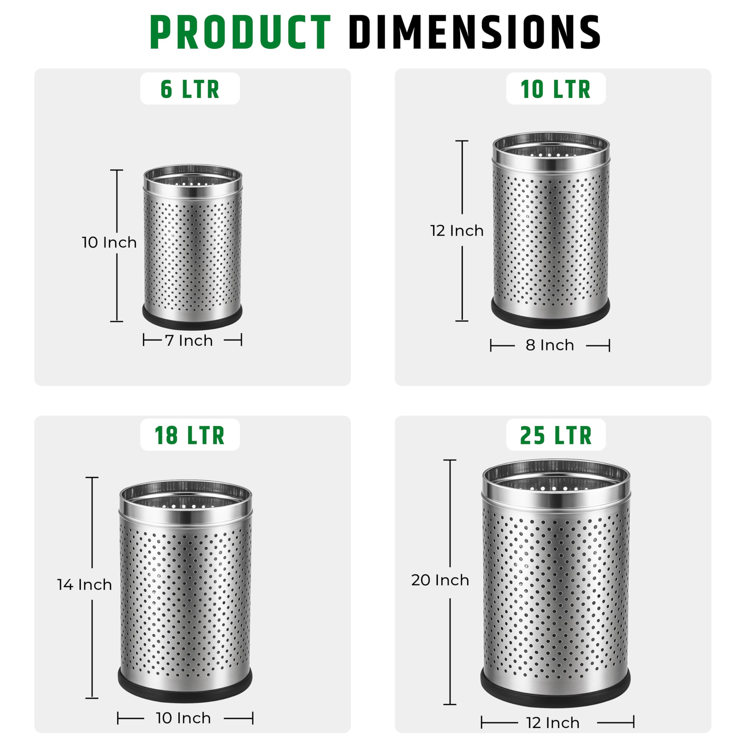 Stainless Steel Dustbin - 18L Open Top Trash Can -7