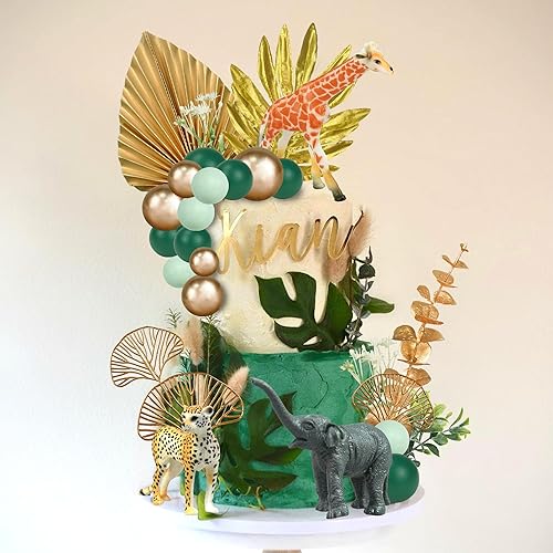 Miniatura 3 de 26 piezas de animales de la selva para tartas de animales de safari, figuras de animales dorados, palmas doradas, decoración de pasteles de animales