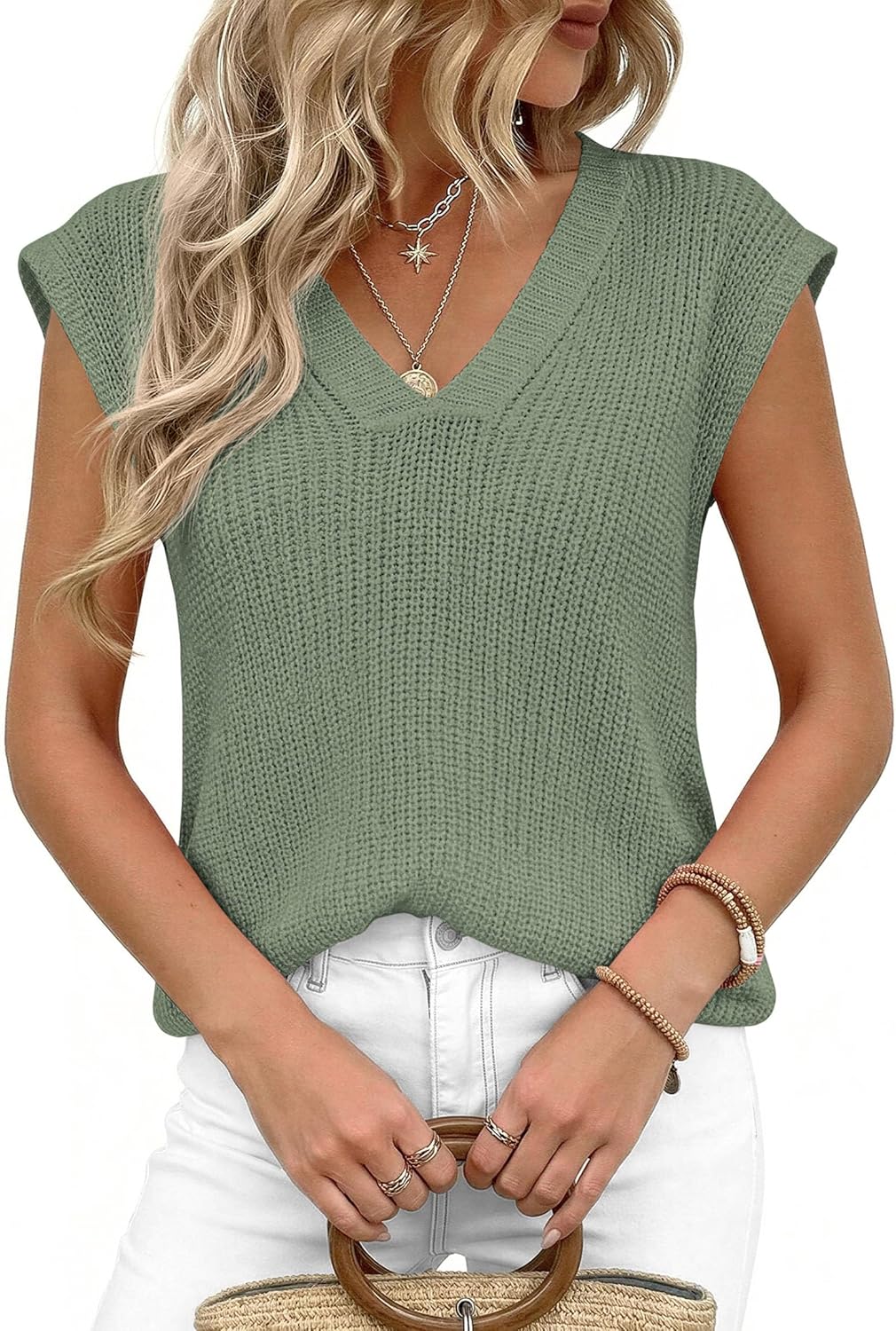 PRETTYGARDEN Women's 2026 Lightweight Sweaters Vest Spring Trendy Cap Sleeve V Neck Knit Tank Tops Summer Going Out Outfits - Image 3