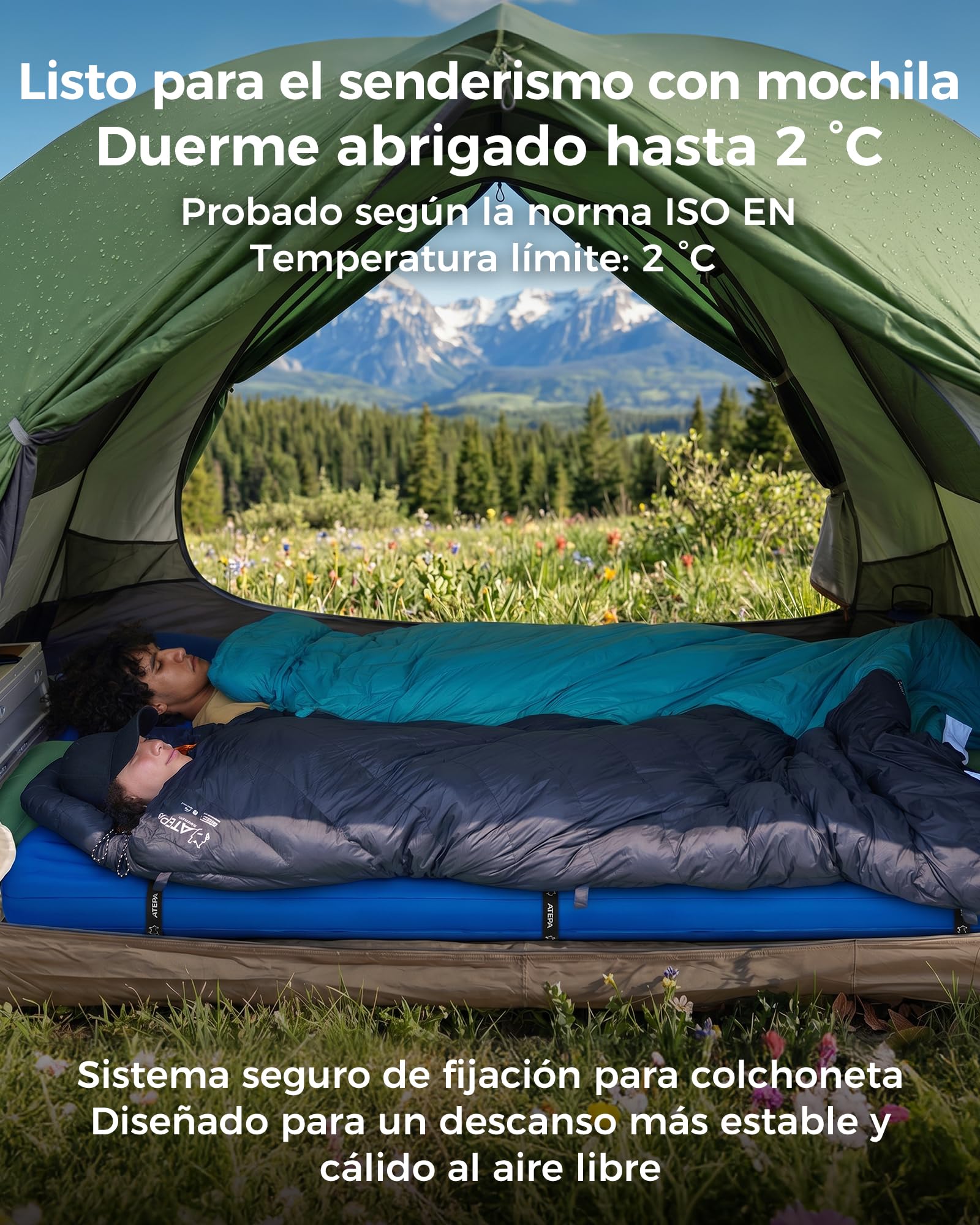 ATEPA Saco de dormir de plumón, saco de dormir para exteriores, saco de dormir con 600 fp, impermeable, saco de dormir para 4 estaciones, ideal para adultos en camping, viajes y aventuras