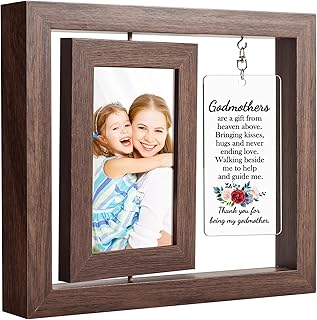 Gifts for Godmother - Godmother Picture Frame, Christmas Mother's Day Birthday Gifts from Godchildren, Goddaughter, Godson - Godmother Pendant Gifts, Double Sided Rotating Picture Frames 4x6.