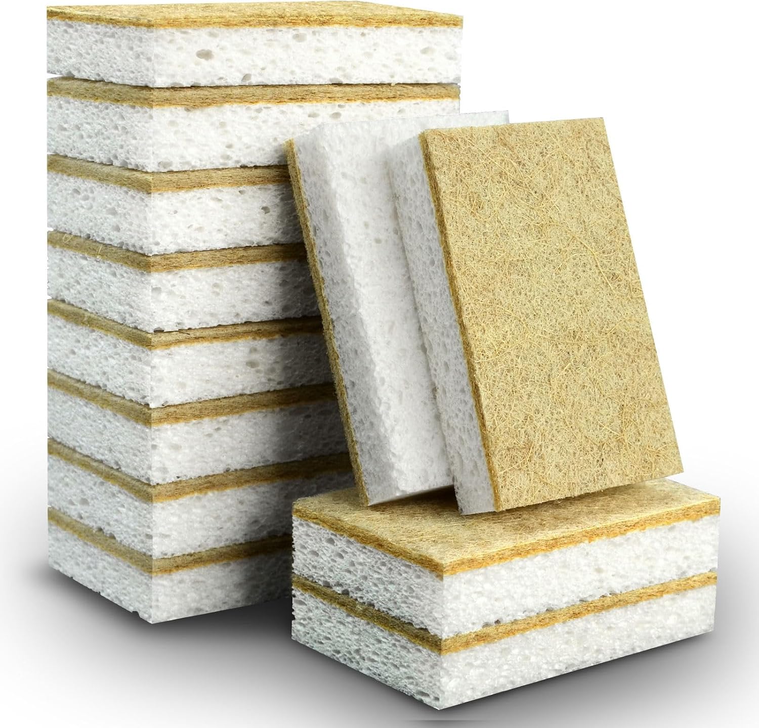 Natural Kitchen Sponge Compostable Kitchen Sponges Cellulose and Coconut Scrubber Abrasive Scrubbing Pads SmilePowo Environmentally Friendly Sponge for Dishes (12 Pack)