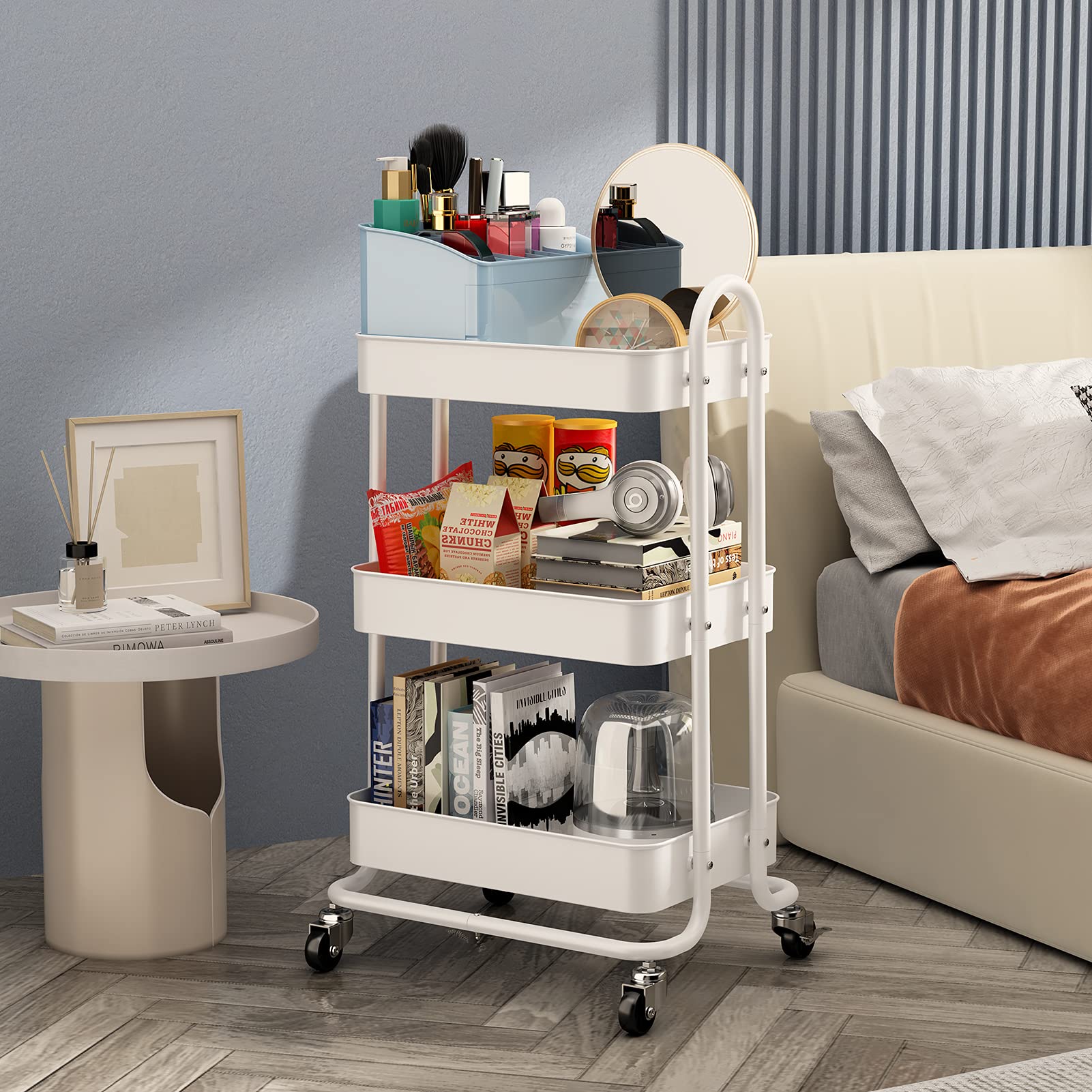 Buy 3Tier Rolling Cart, HERJOY Metal Utility Cart with Lockable Wheels