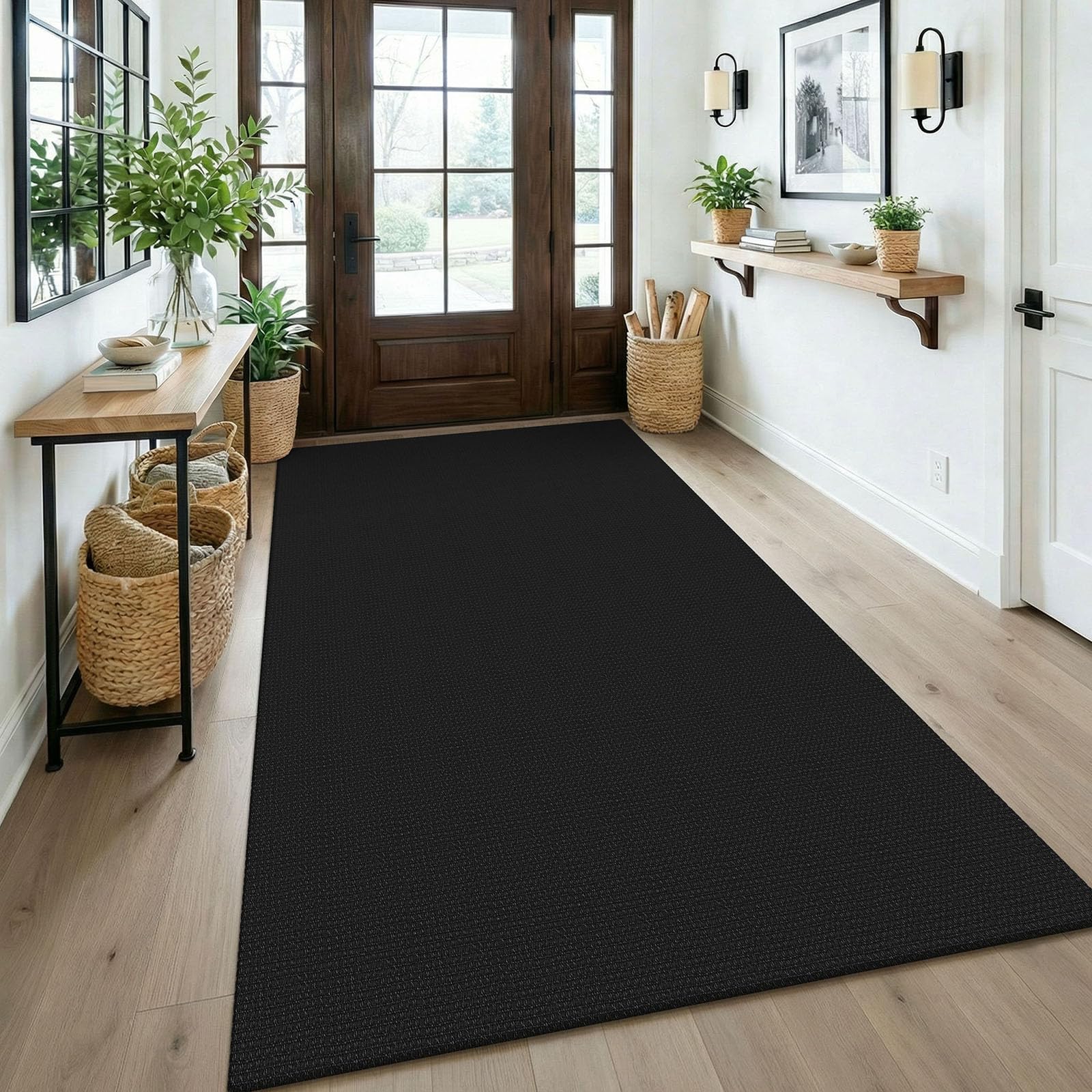 KOZYFLY Washable Area Rug 4x6 ft Non Slip Rubber Backed Living Room Rugs Braided Woven Cotton Kitchen Rugs Indoor Entryway Rug Floor Carpet for Dining Living Room Bedroom, Black/Dark Grey — image 1