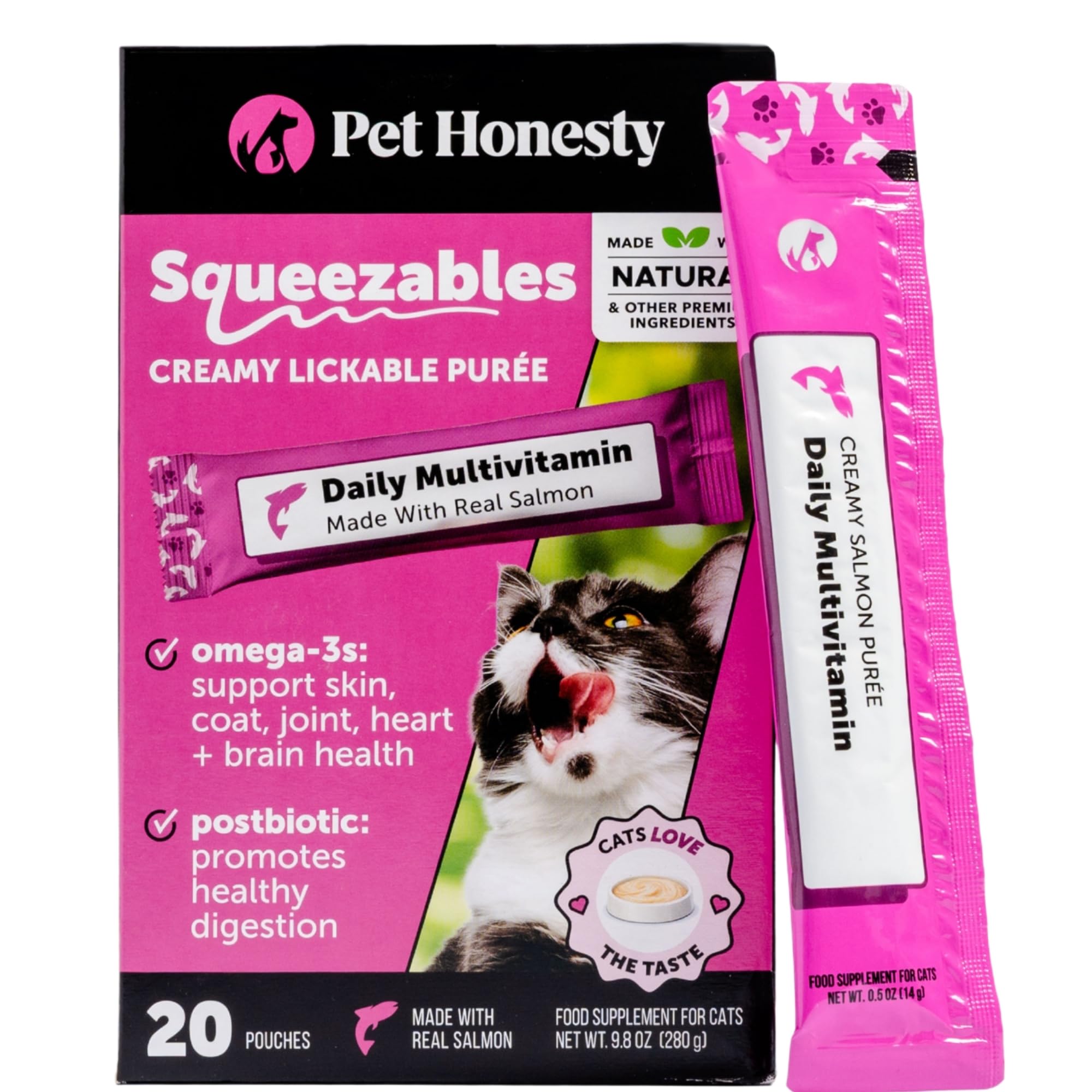 Pet Honesty Vet Backed Cat Multivitamin Lickable Puree, Salmon, 20 Ct