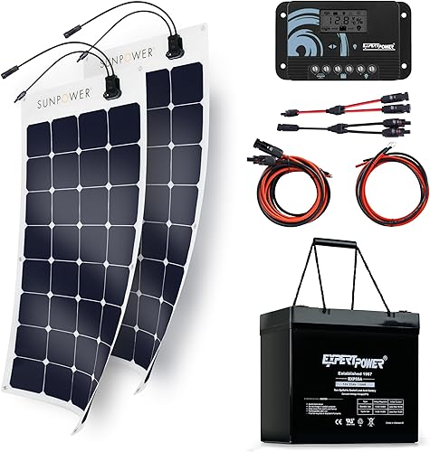 Miniatura 10 de ExpertPower Kit solar panel monocristalino de 200 W, batería AGM SLA de 12 V 55 AH, controlador de 20 A, soporte y cables, bricolaje fuera de la red