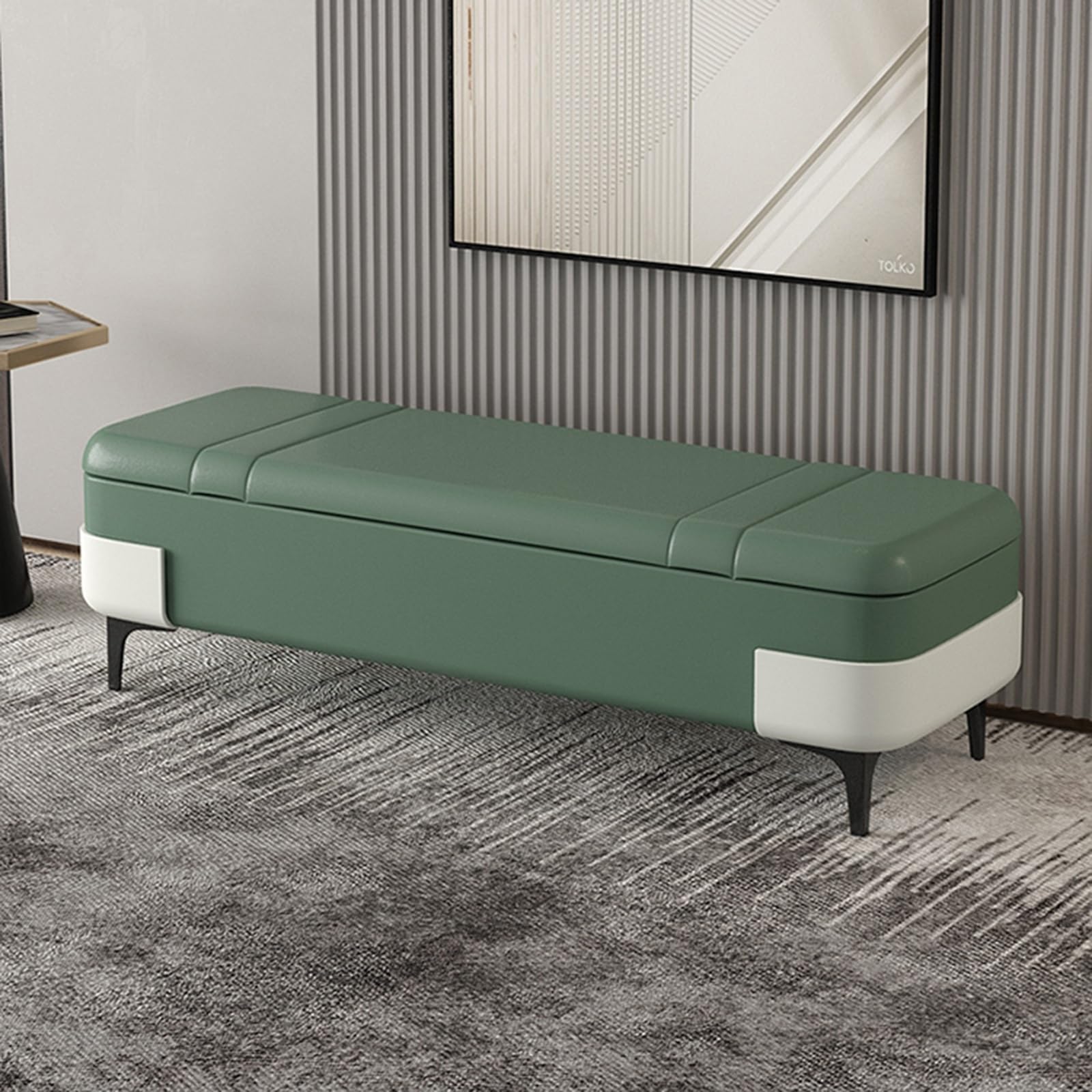 Banc De Rangement Coffre Gain De Place 150cm Finition Cuir Vert Foncé
