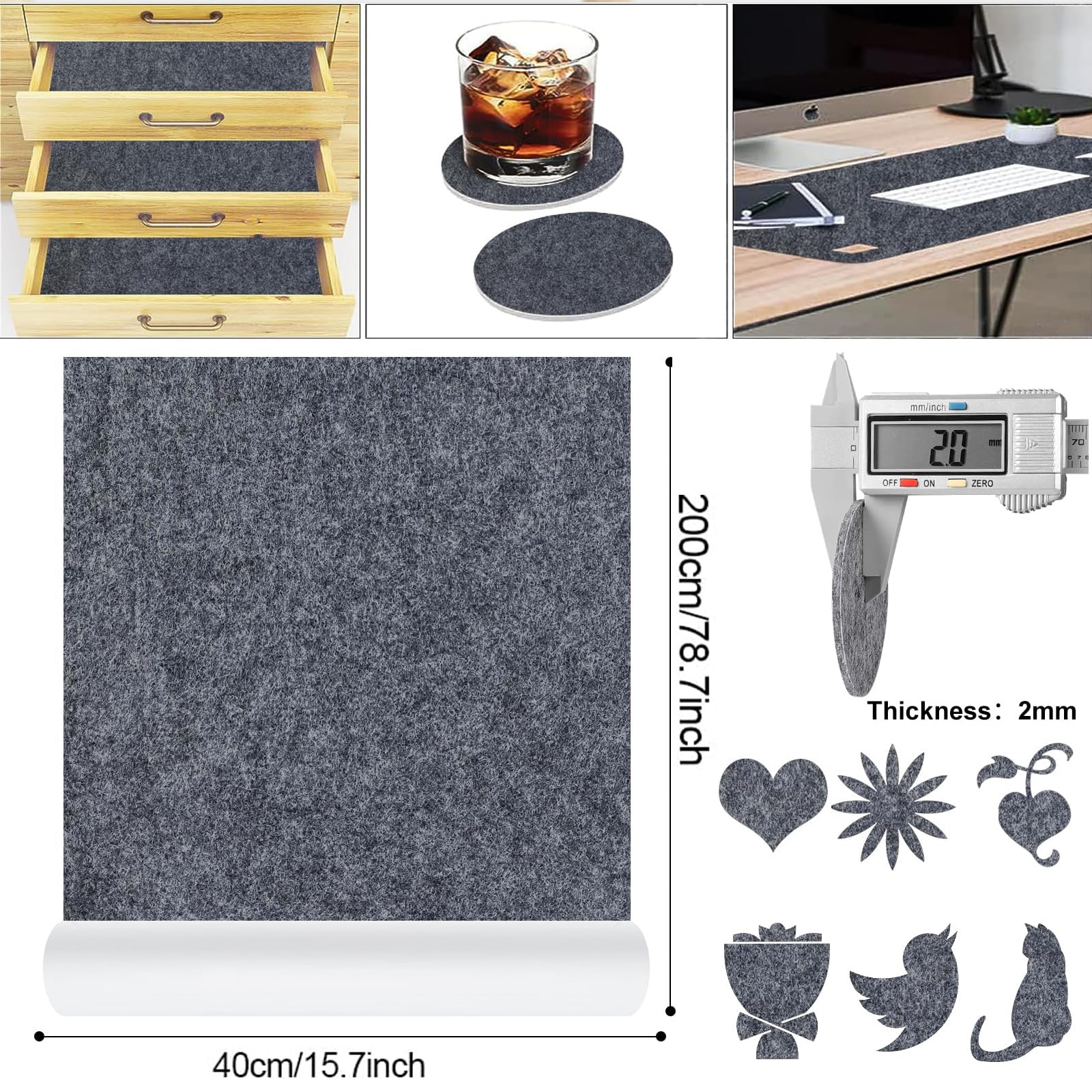 Rollo De Fieltro Adhesivo De 2mm Para Muebles, 40x200 Cm - Antideslizante, Protector De Suelos Y Paredes, Ideal Para Tapizar Y DIY