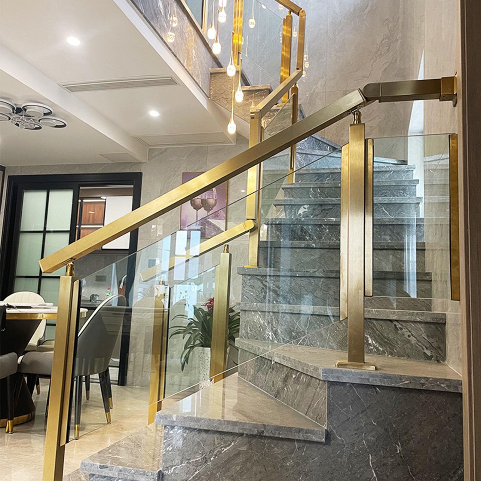 Inless Stalowy słupek balustradowy, kwadratowy słupek z podstawą i szczelinami, do użytku wewnątrz/na zewnątrz, narożny słupek balustradowy dla bezpieczeństwa i spokoju