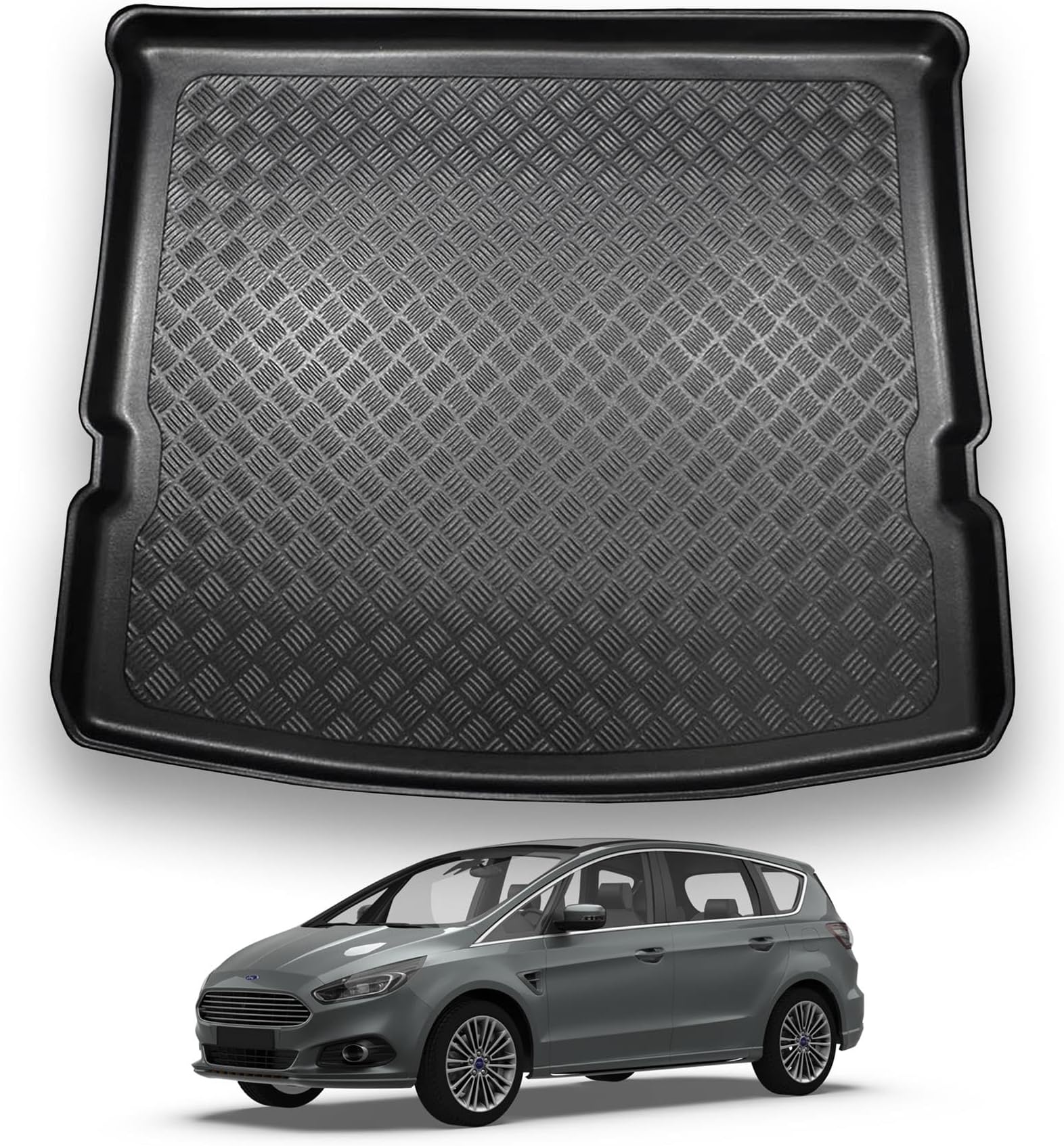 NOMAD Ford S-Max (2015+) Boot Liner [Fits 7 Seat Models When The 3rd Row Is Folded Flat] Tailored Fit Car Floor Mat Protector Waterproof Raised Edges Compatible Custom Accessory Dog & Pet Friendly