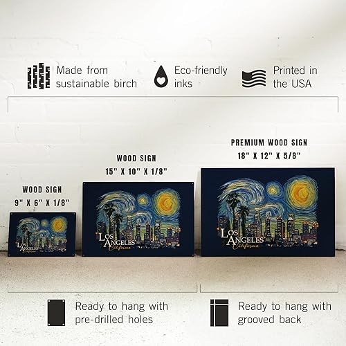 Miniatura 7 de Los Ángeles, California, serie Starry Night City, letrero de pared de madera de abedul de contorno (decoración rústica del hogar de 6 x 9, arte