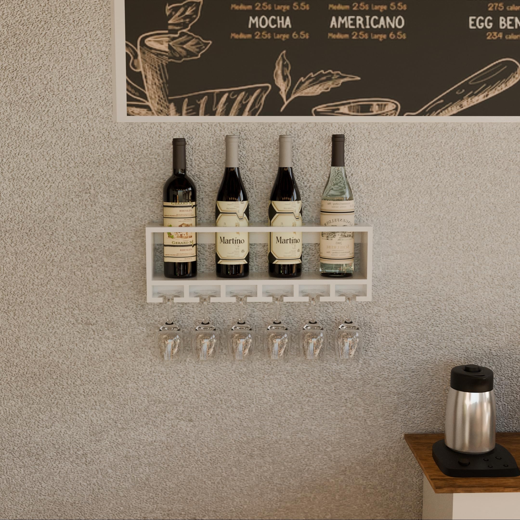 ETIQUETTE ART Wine Bottle Rack Wall Mounted with Glass Holder Wall Mounted Wine Rack Organizer Bottle Glass Holder Bar Accessories Shelving for Wine Display Shelf (White)-image-23