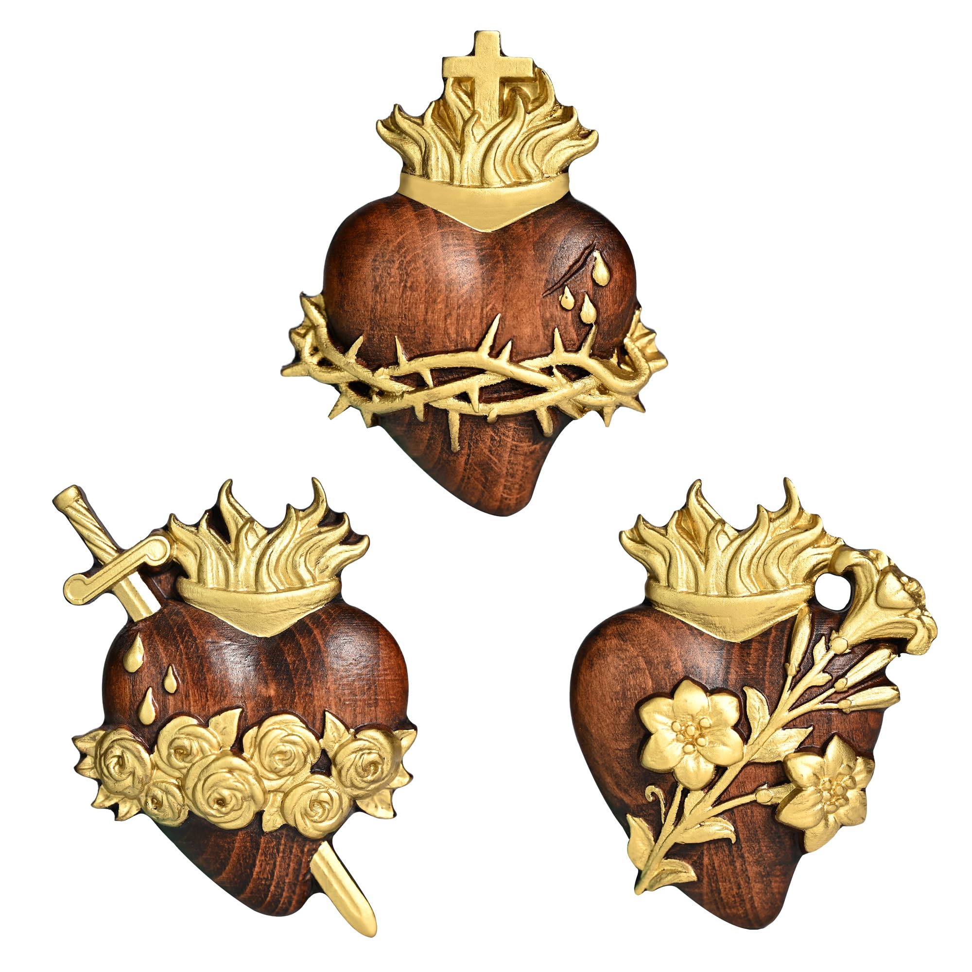 Amazon.com: bgcarpenter Three Sacred Hearts Wall Decor Wooden