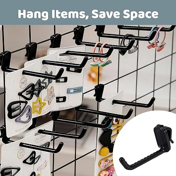 5pcs Black Grid Wall Hooks – Plastic Pegboard Hook and Slatwall Hook | Lightweight Gridwall Display Hooks for Garage Shop Home Storage – Wall Mounted Organizer for Tools Accessories and Retail