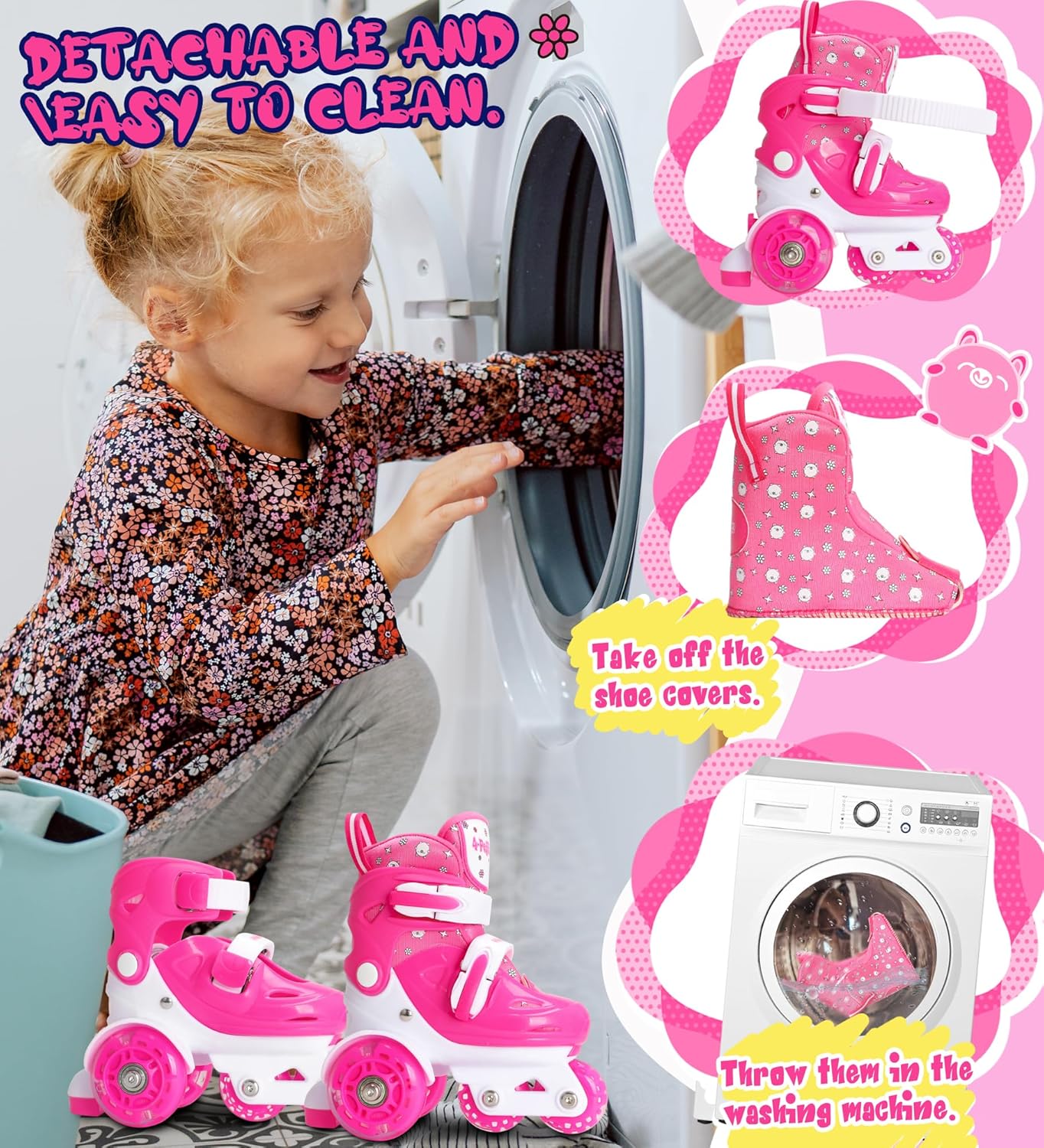 Adjustable Roller Skates for Kids Girls Ladies with Light Up Flash Wheels(Age 3-9),Three-Point Type Balance,Gift Box Packing for Toddlers,Children