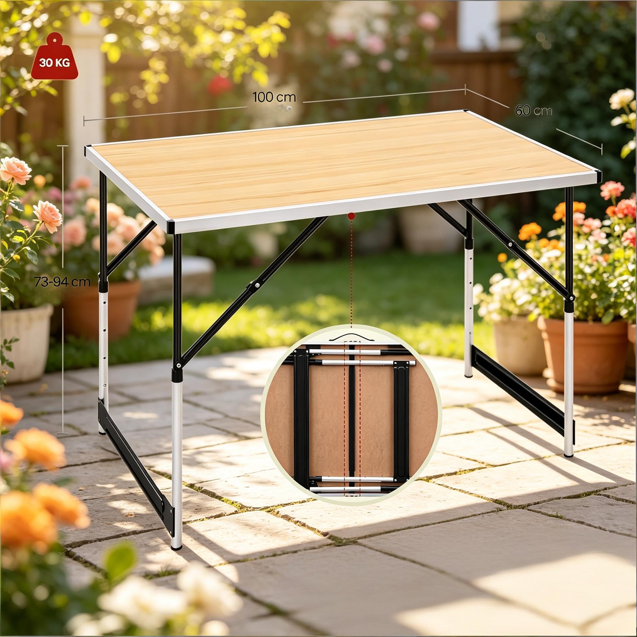 vutizal Tavolo pieghevole da campeggio e tavolo regolabile in altezza, tavolo pieghevole multifunzionale in alluminio come tavolo da giardino, tavolo da balcone, tavolo da pranzo o tavolino da esterno