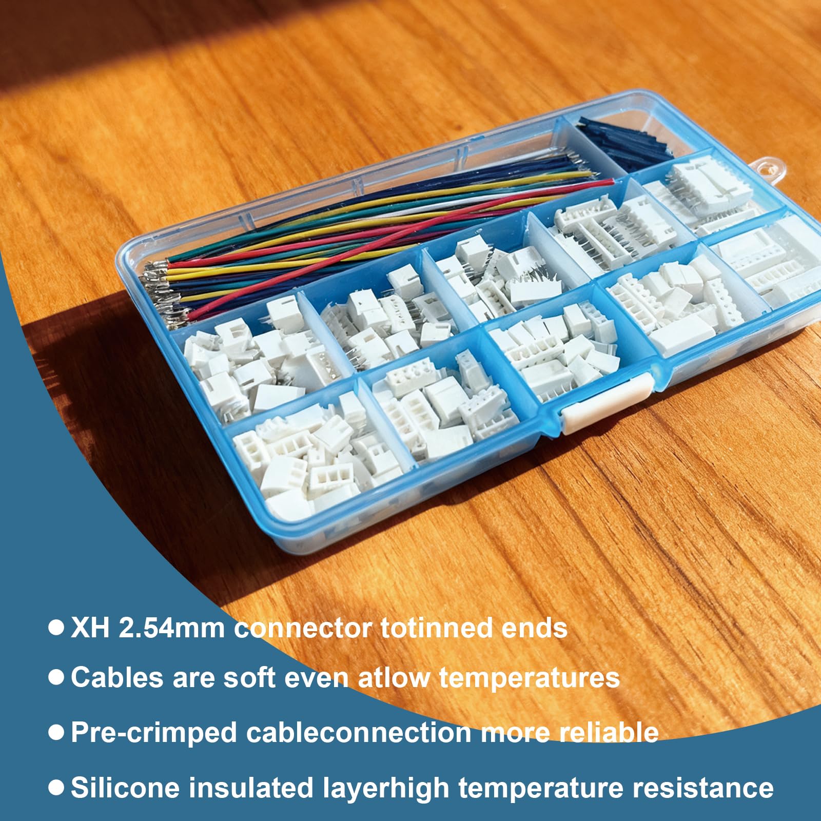 Kit Connettori JST XH 2.54 mm, Cavi Pre-Crimpati 22 AWG, Alloggiamenti Maschio e Femmina, 90 Fili Silicone, Tubo Termorestringente
