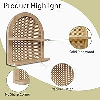 Vista 5 de Estante de pared de ratán con forma de abanico de 2 niveles, estante de guardería para almacenamiento de pared, estante de pared de mimbre de madera