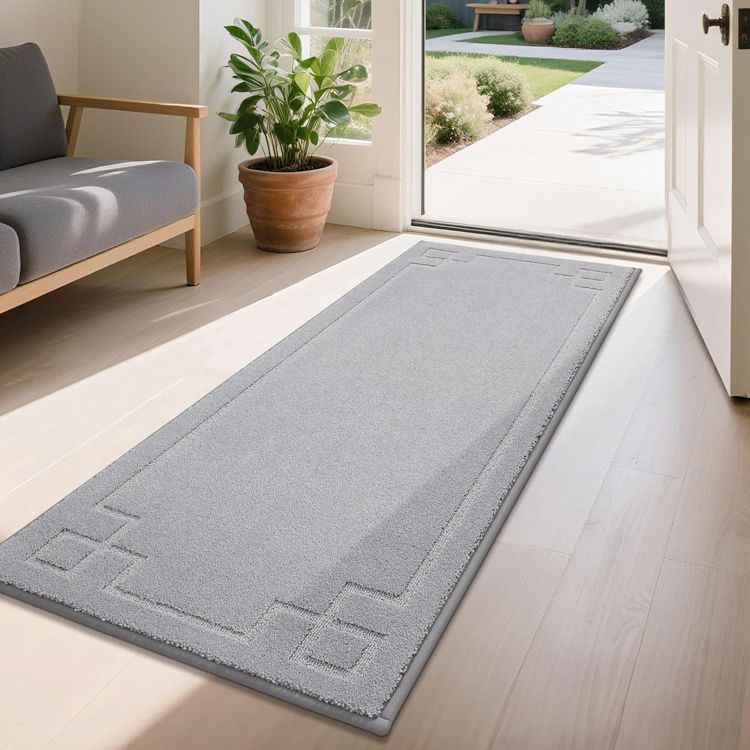 BEQHAUSE Door Mat 24" x 60", Non-Slip Door Mats Indoor Entryway Rugs Washable Low-Profile Absorbent and Stain Resist Floor Mats, Dog Door Mat for Front Back Door, Muddy Wet Shoes & Paws, Light Grey Light Grey 2' x 5' (Rectangular)