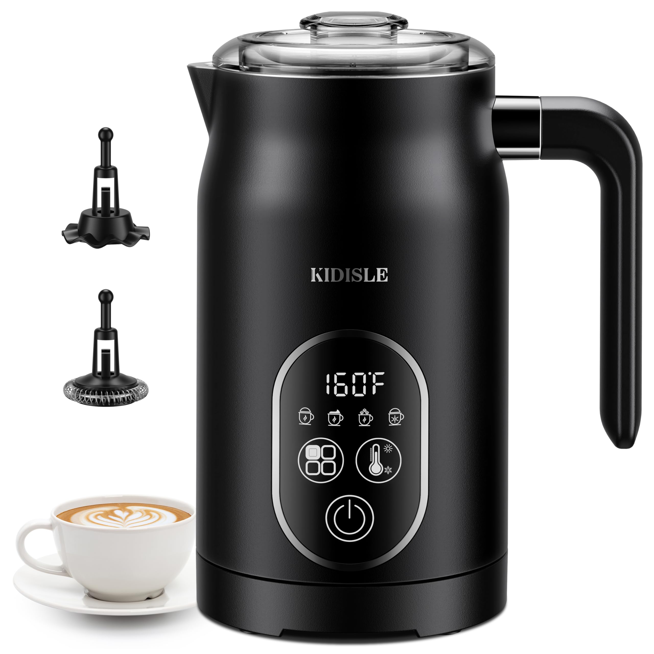 KIDISLE Milk Frother and Steamer 4 in 1 Milk Steamer with Auto Temperature Control Warm Cold Foam Maker