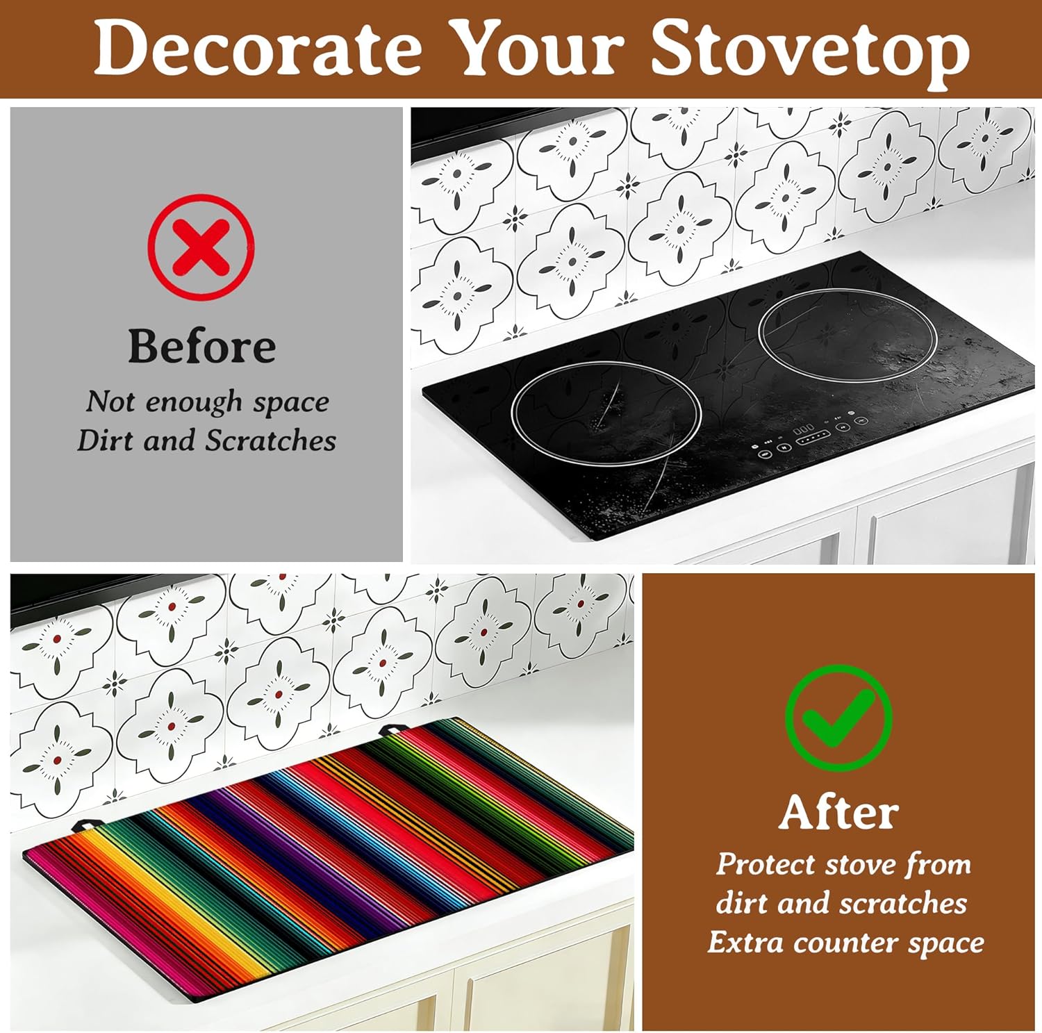 Electric Stove Top Cover,Mexican Stripes Rainbow Stove Top Cover for Electric Heat Resistant Mat for Gas Cooktop Kitchen Washable Countertop Protector Mat 28.5×20.5in