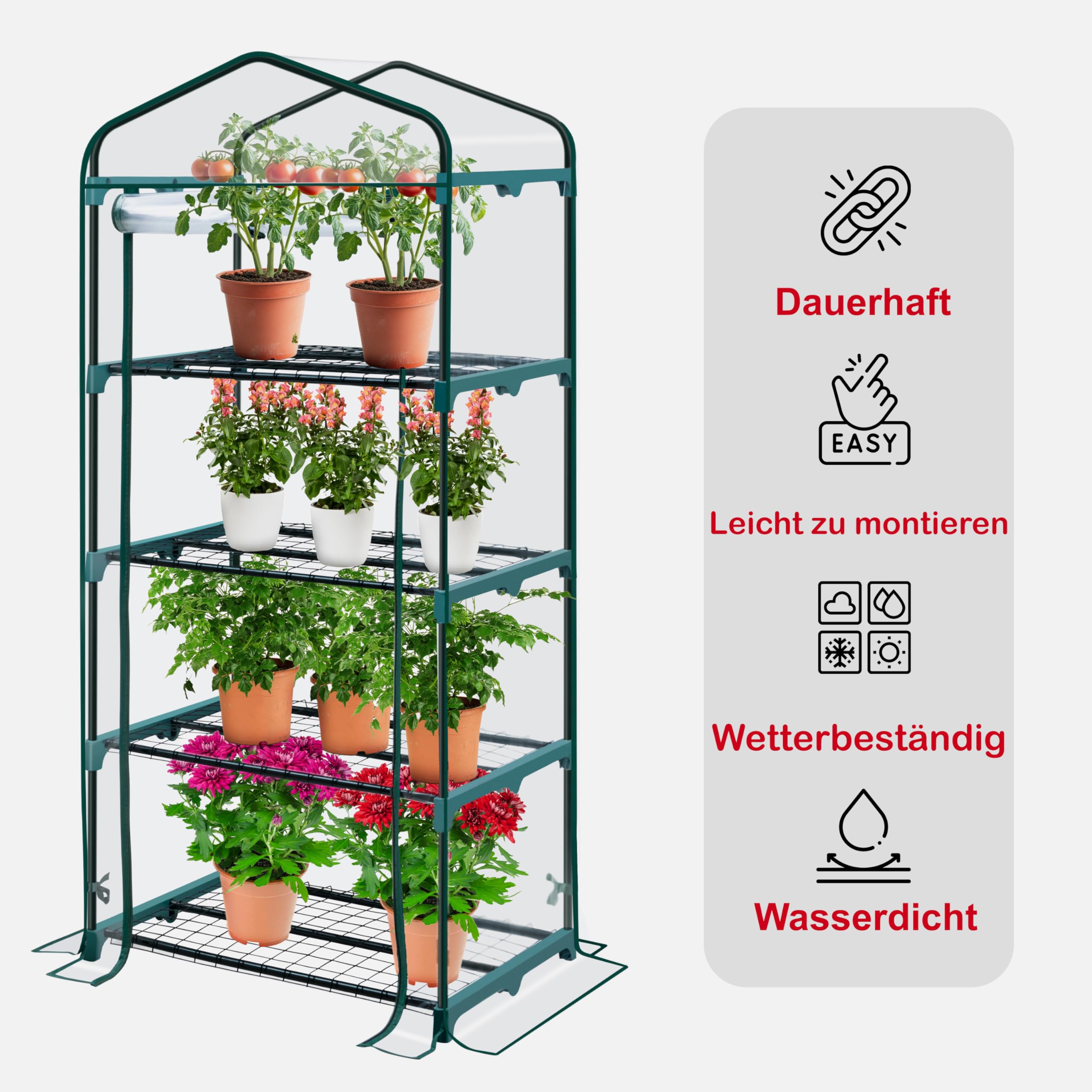 KANWOD Serra per pomodori con 4 ripiani, in pellicola, resistente all'inverno, stabile, facile da montare e salvaspazio, per balcone, terrazza, giardino, trasparente