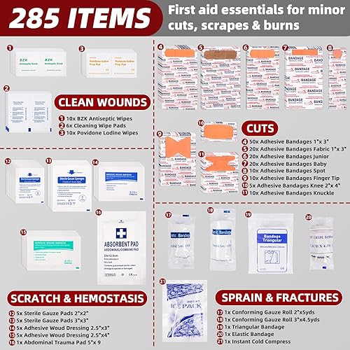 Miniatura 6 de Kit de primeros auxilios para el hogar, automóvil, viajes, negocios, kit de primeros auxilios grande y pequeño, incluye almohadilla de trauma, bolsa