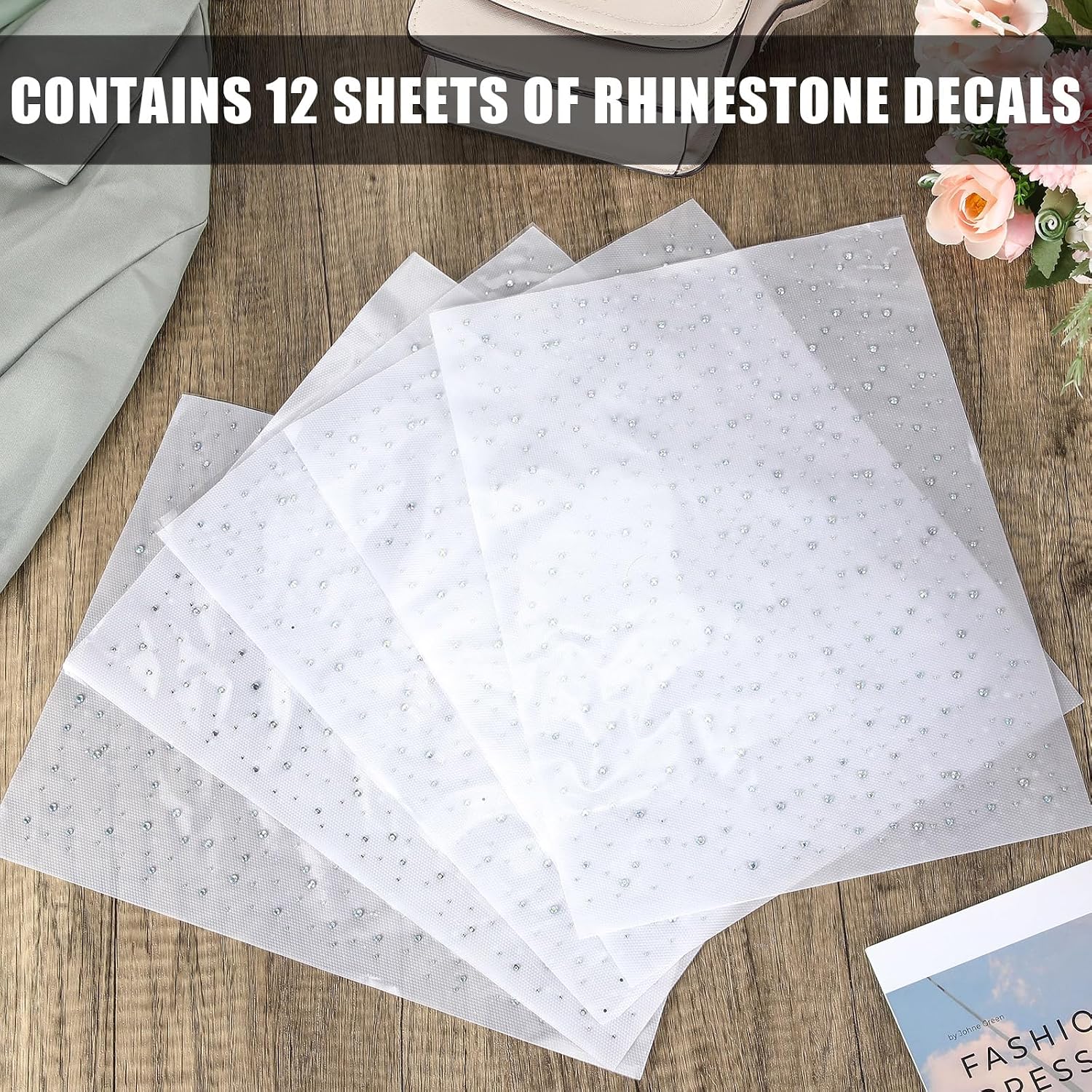 Glenmal 12 Sheet Iron-on Rhinestone Sheets Crystal Transfers Glitter Hotfix Rhinestone Decals Hot Melt Patches for Clothing Craft DIY Decor(Classic Style)