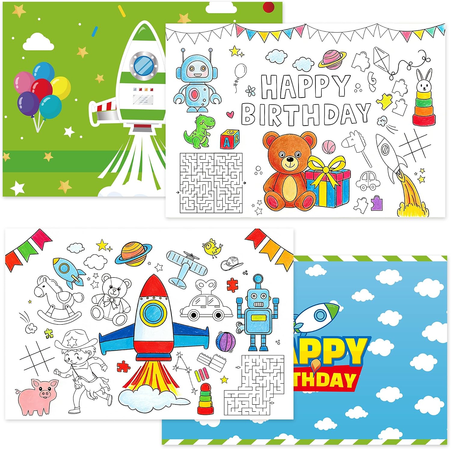 Cartoon Story Disposable Paper Placemats 36pcs Rocket Coloring Placemats
