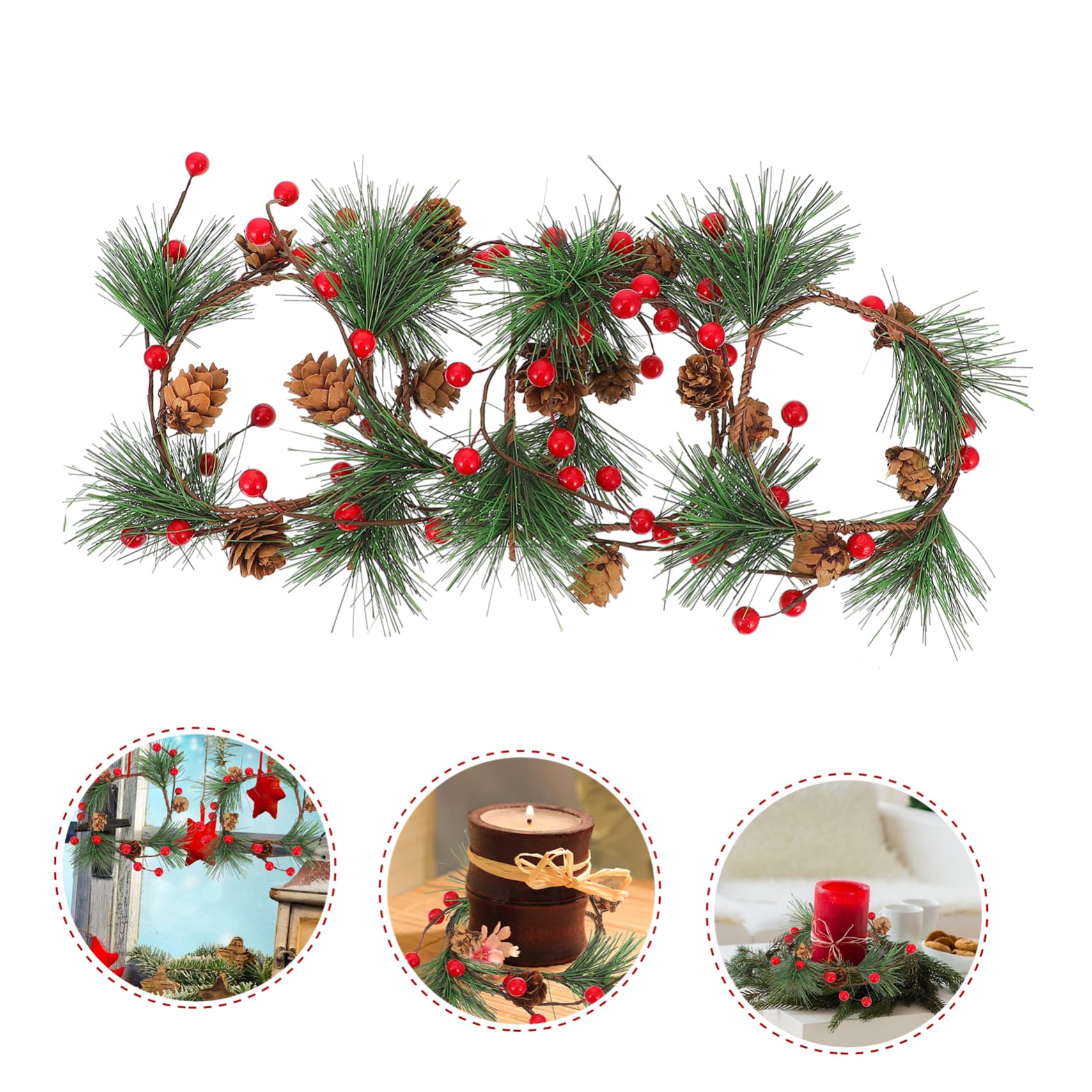 Cabilock 12piezas Guirnalda Navideña De Bayas Rojas y Pinos Artificiales Decoración para Puertas y Paredes Estilo Festivo