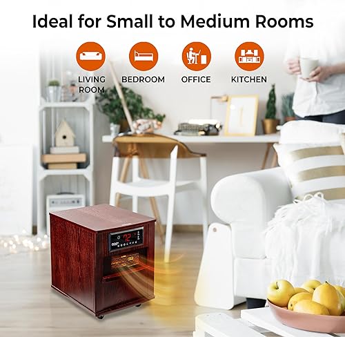 Miniatura 7 de Comfort Zone Calentador eléctrico de cuarzo infrarrojo de 20 pulgadas con puertos de carga USB integrados y control remoto, temporizador,